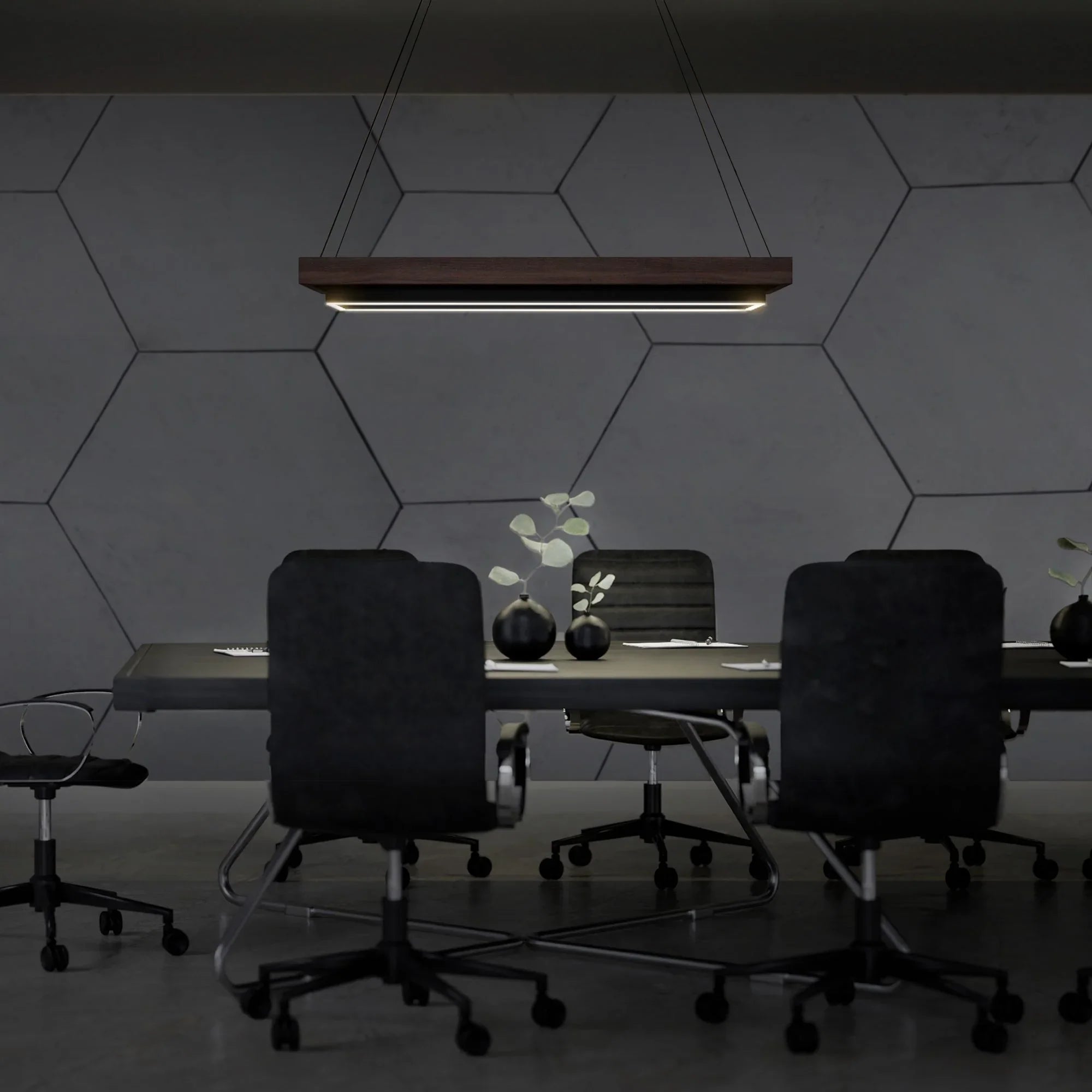 Hustler 54" LED Linear Pendant, Black/Dark Walnut Finish