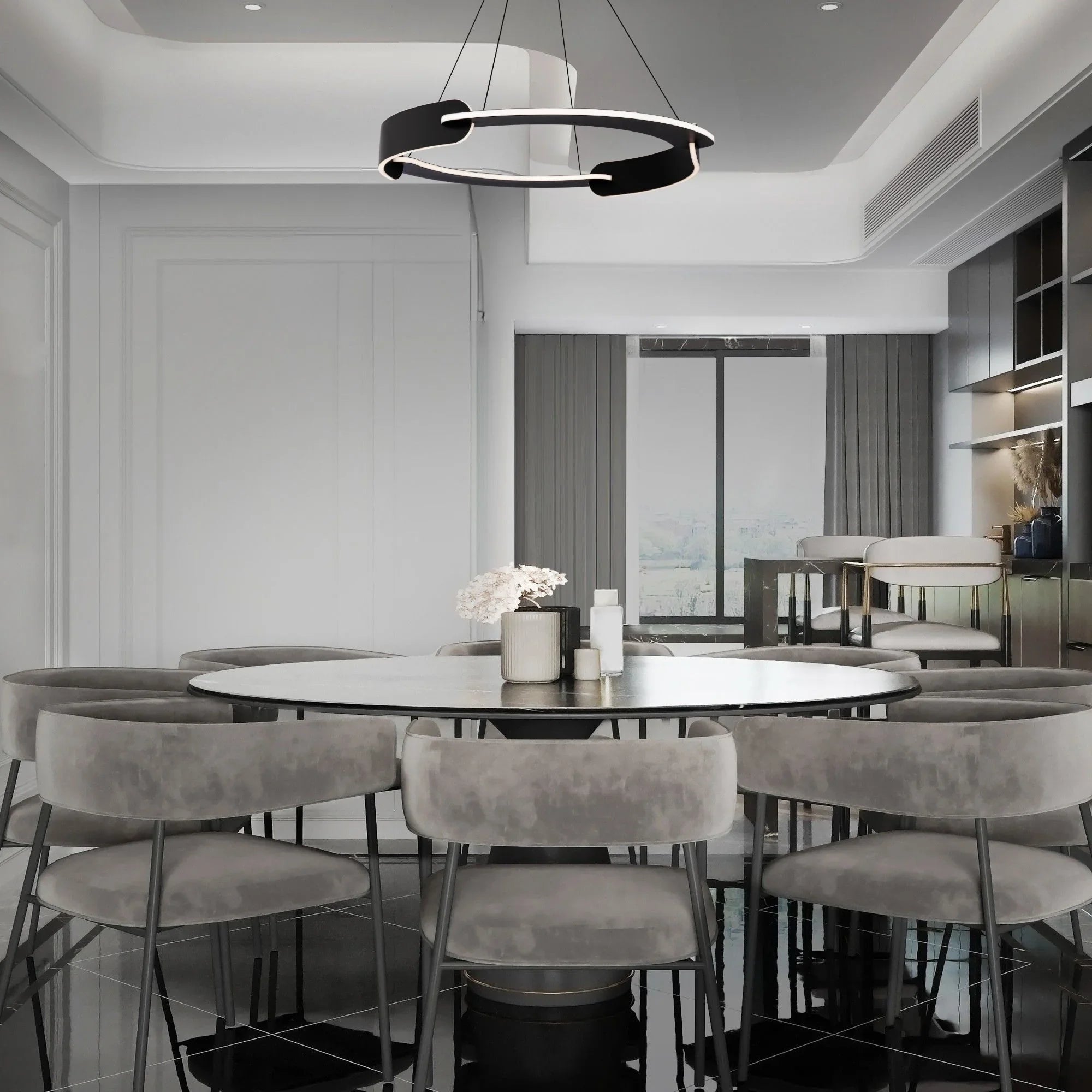 Ilios 32" LED Pendant, Black Finish - Bees Lighting