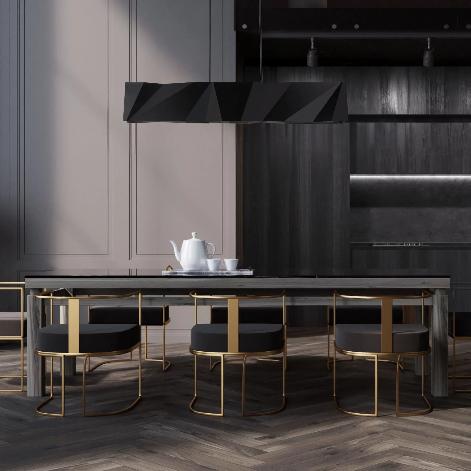 Intrasection 56" LED Linear Pendant, Black Finish - Bees Lighting