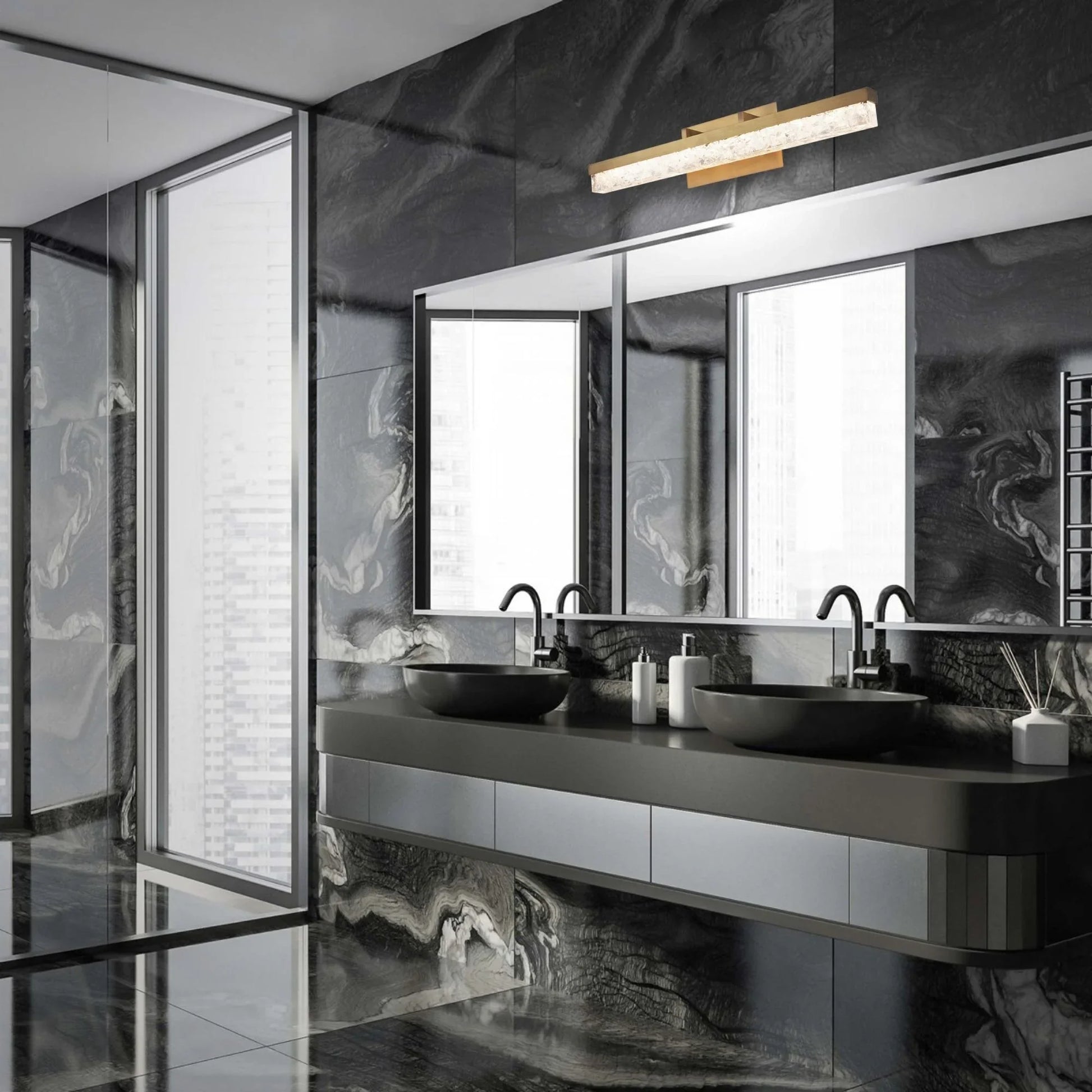 Minx 29" LED Vanity Light, Aged Brass Finish - Bees Lighting