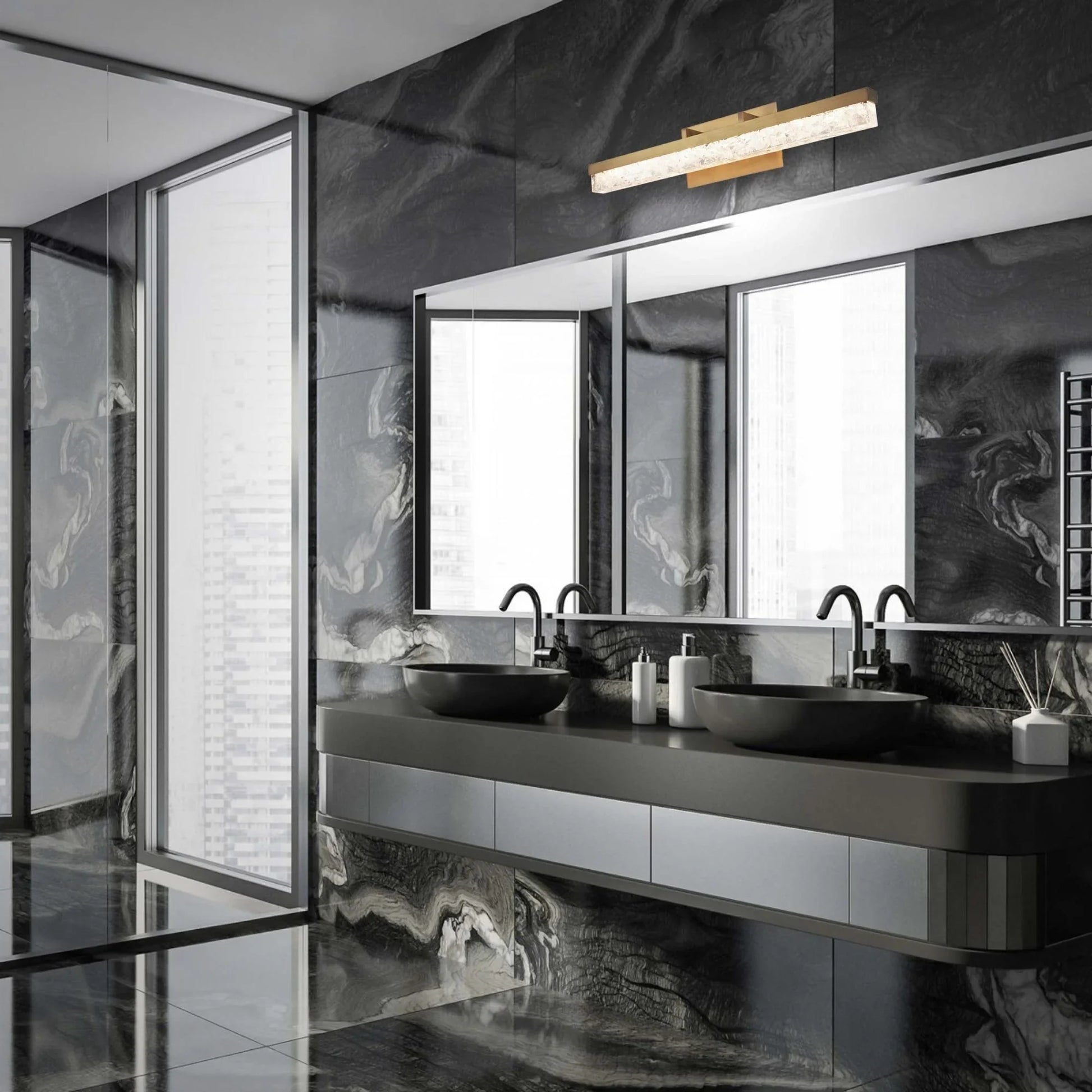 Minx 39" LED Vanity Light, Aged Brass Finish - Bees Lighting