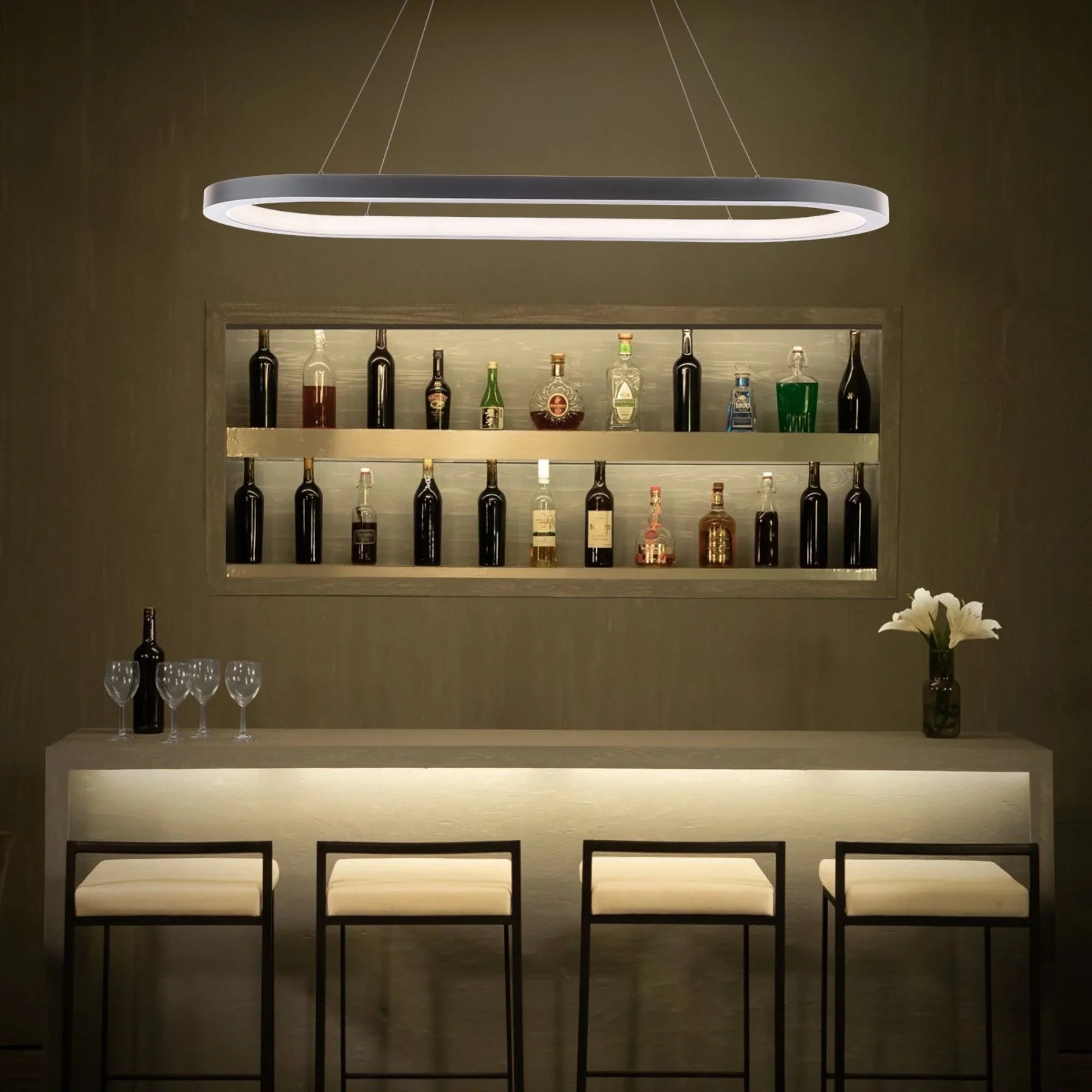 Racetrack 46" LED Linear Pendant, 3500K, Black Finish