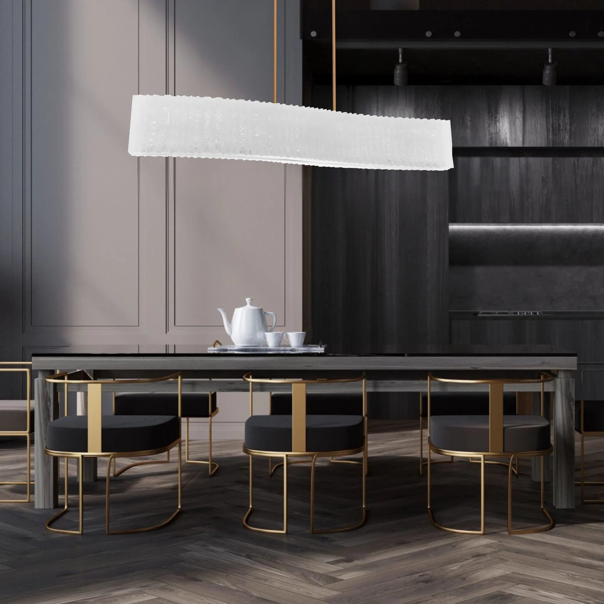 Rhiannon 48" LED Linear Chandelier, Aged Brass Finish - Bees Lighting