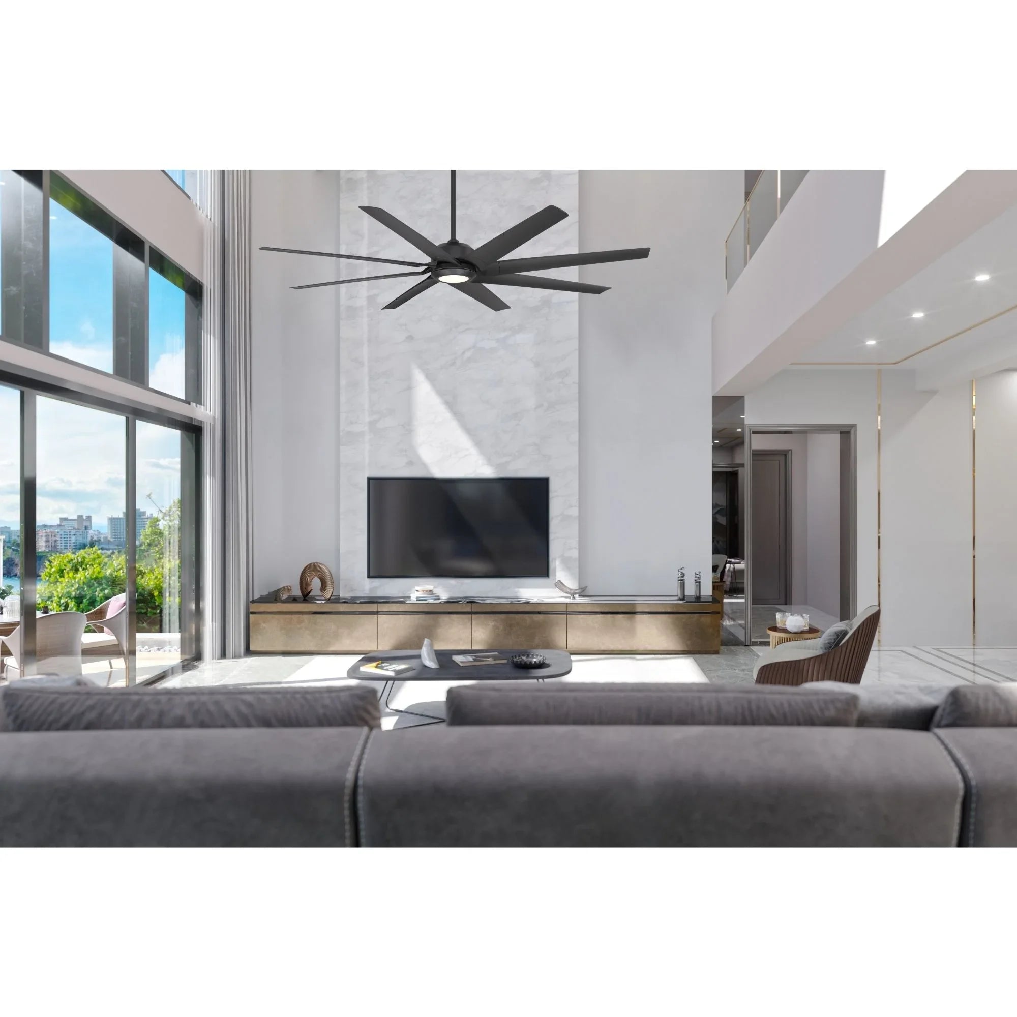 Roboto XL 70" Matte Black Outdoor Ceiling Fan with LED Light