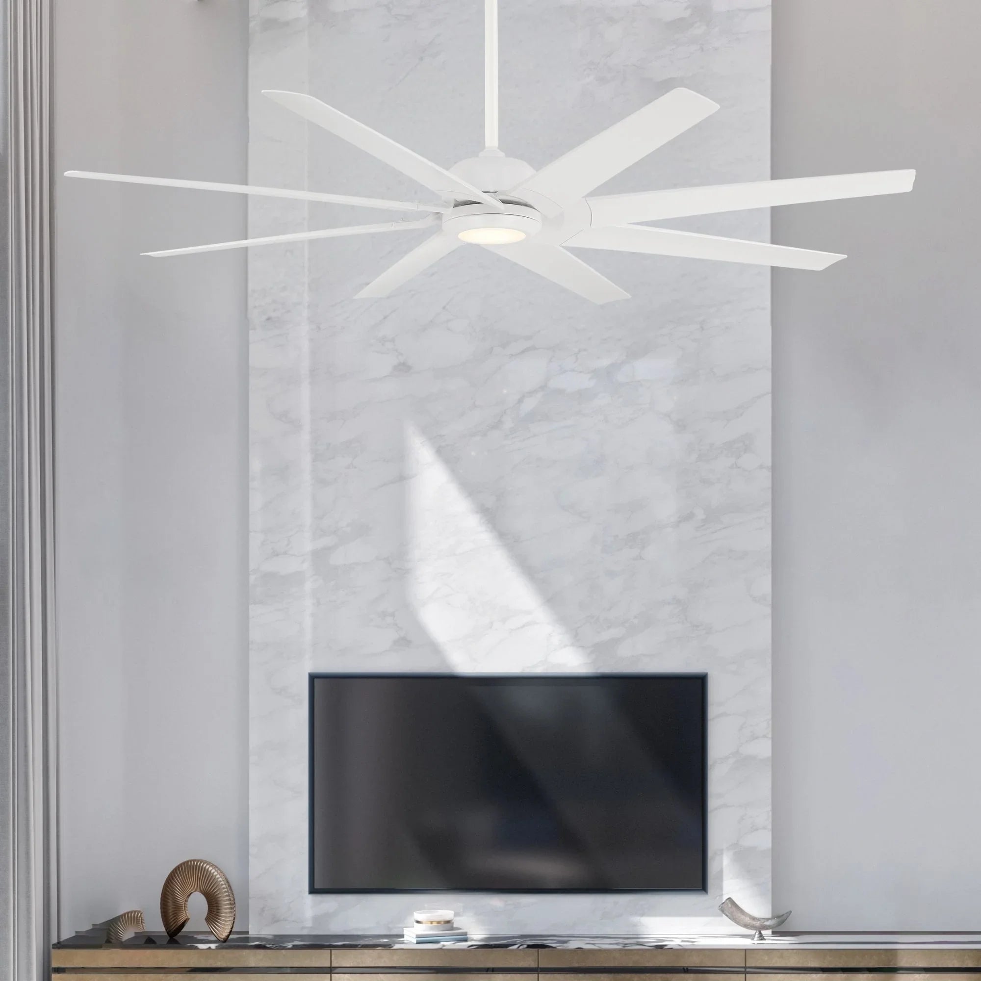 Roboto XL 70" Matte White Outdoor Ceiling Fan with LED Light