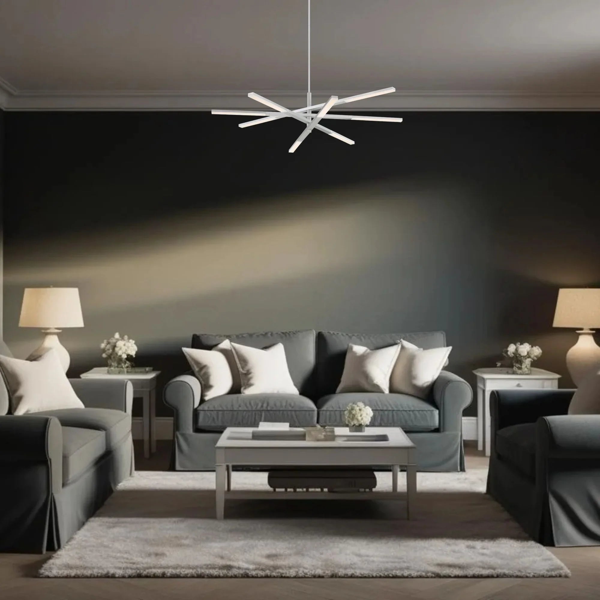 Stacked 48" LED Chandelier, Brushed Aluminum Finish