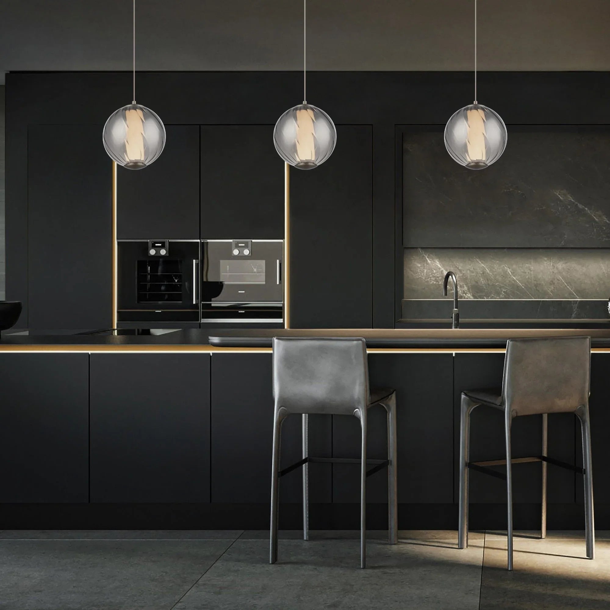 Swirly 7" LED Mini Pendant, 2700K, Smoke Glass, Brushed Nickel Finish