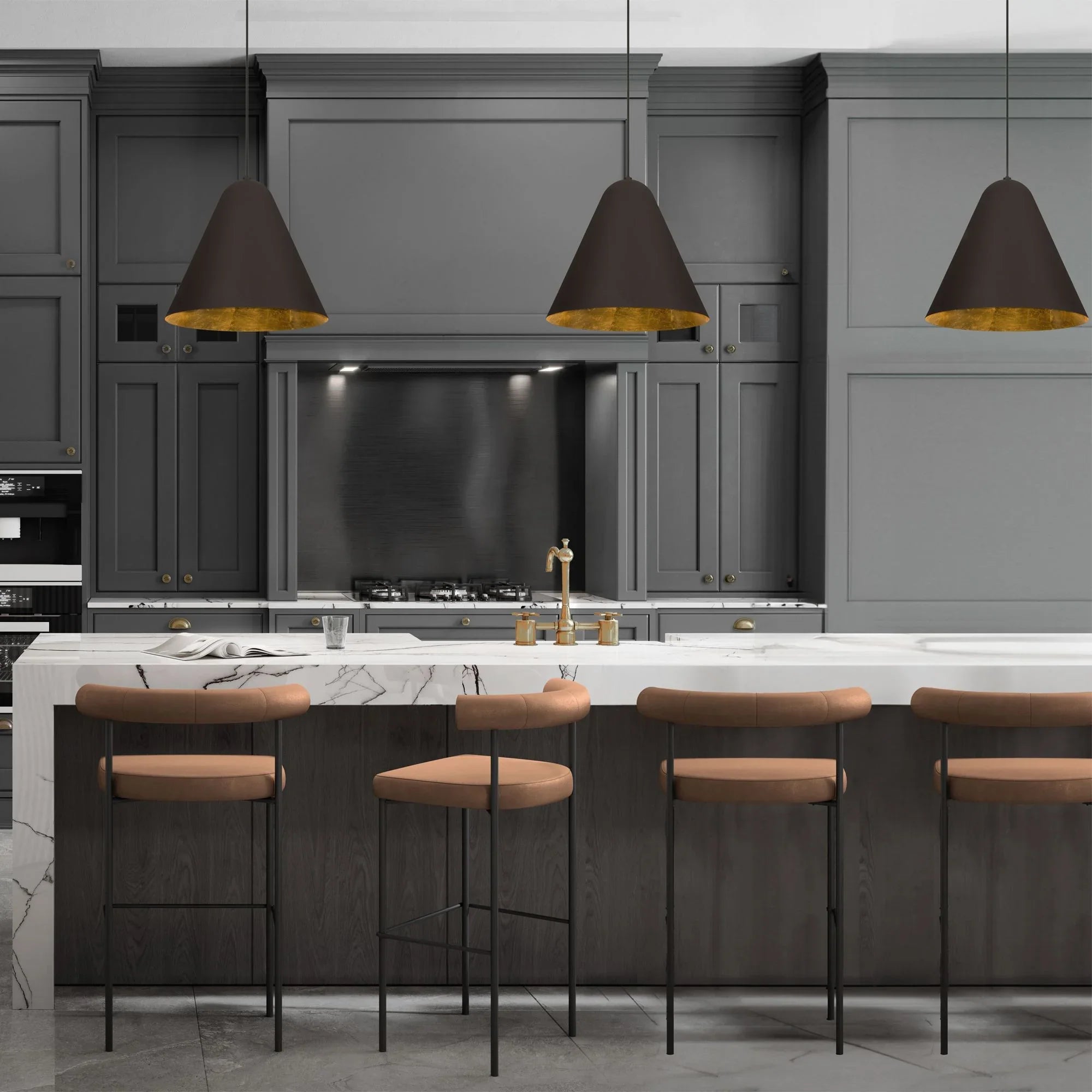 Taper 22" LED Pendant, Bronze & Gold Leaf Finish