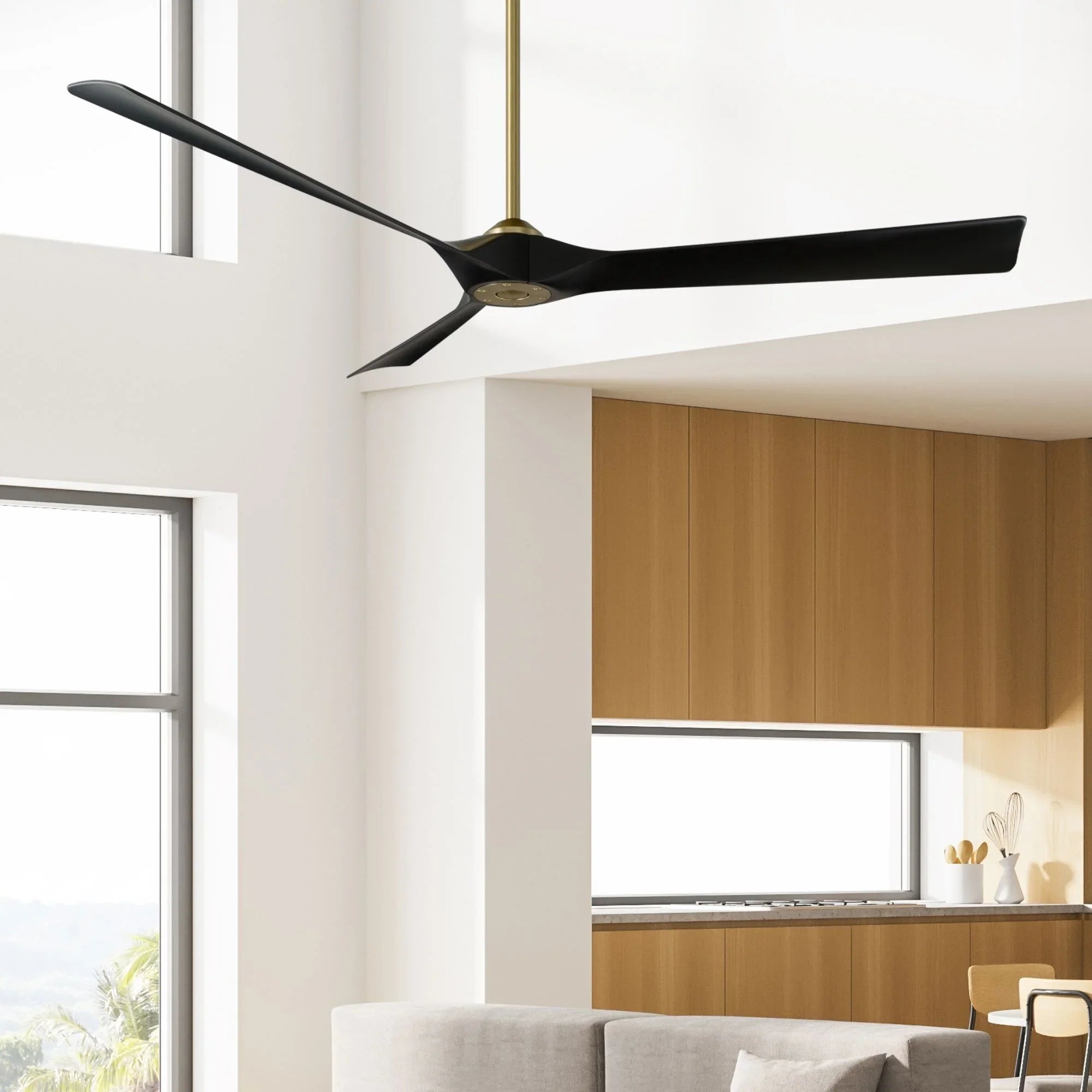 Torque 70" Smart Ceiling Fan, Soft Brass with Matte Black Blades