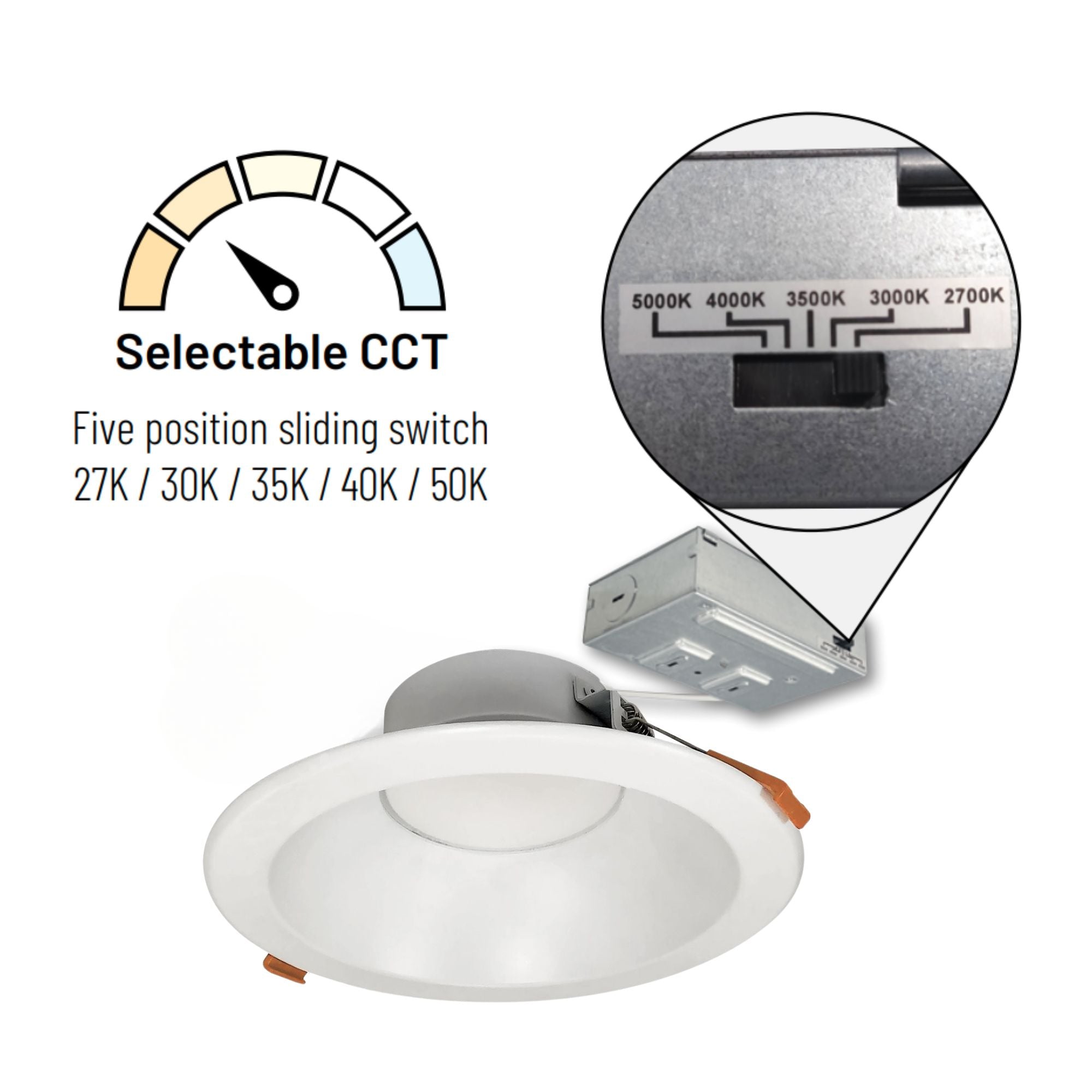6" Theia Canless LED Downlight, 1400 Lumens, 5CCT, Matte Powder White Finish