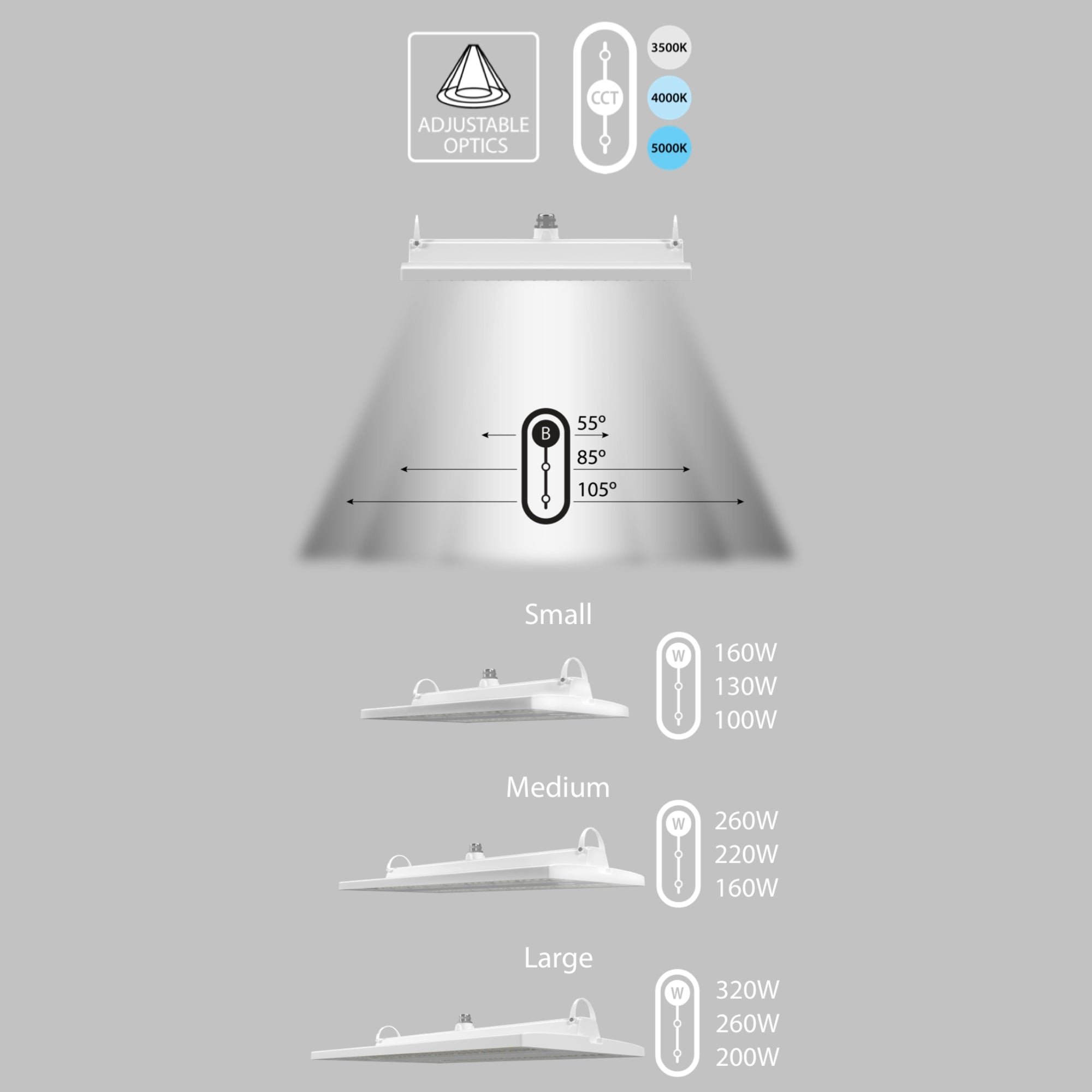 1.5ft High Bay LED Light, 160W, 23800 Lumens, 35K/40K/50K, 480V - Bees Lighting