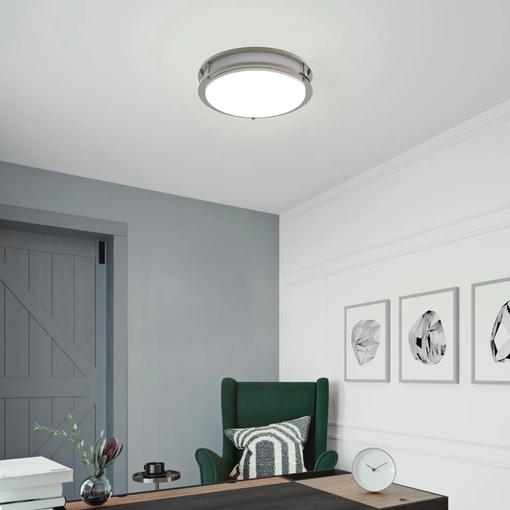 CRVFA 14" LED Flush Mount, 5CCT Brushed Nickel, 120-277V