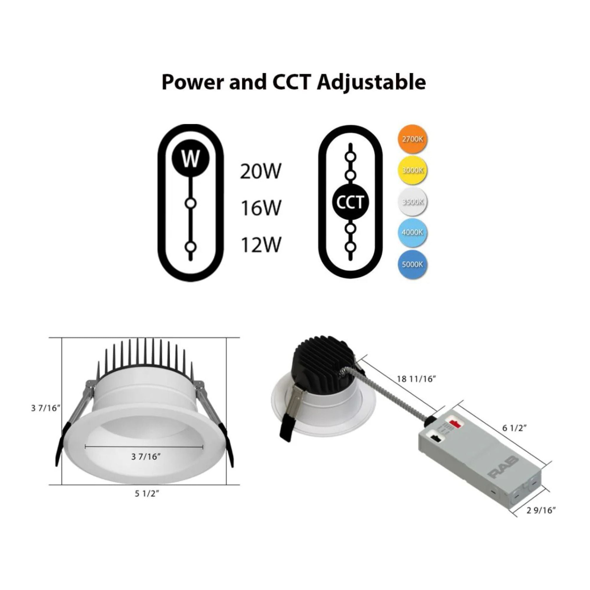 4" High-Output Commercial Downlight, 2000 Lm, 5-CCT, 120-277V, ELV/0-10V