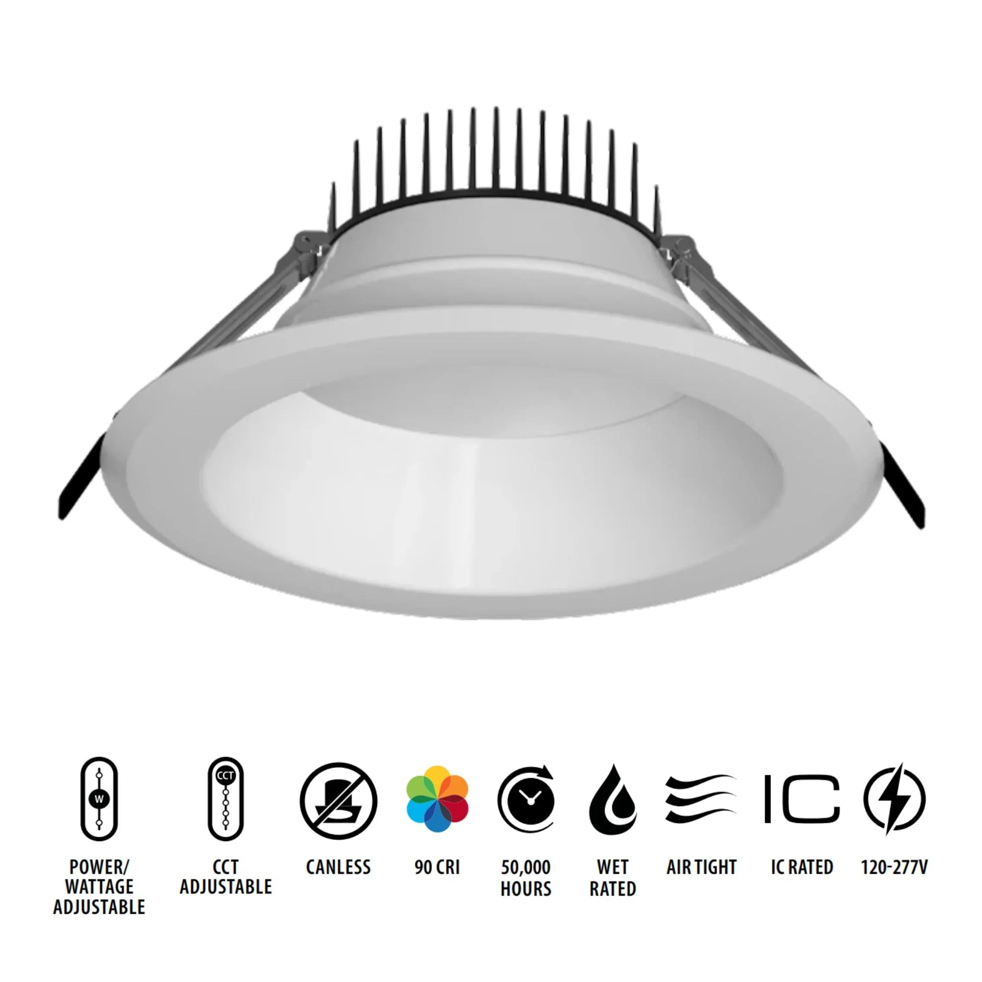 8" High-Output Commercial Downlight, 8000 Lm, 5-CCT, 120-277V, 0-10V - Bees Lighting