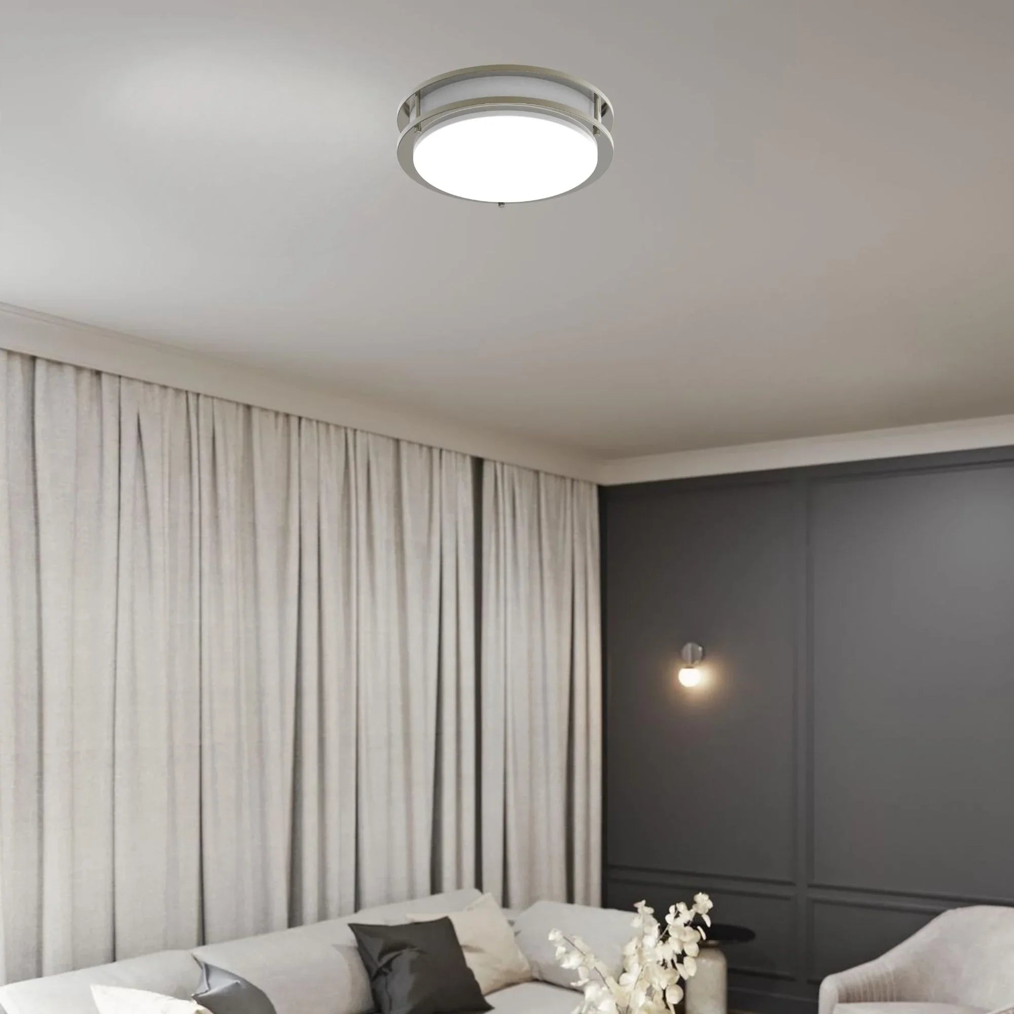 CURV 12" LED Flush Mount, 5CCT Brushed Nickel Finish, Occupancy Sensor