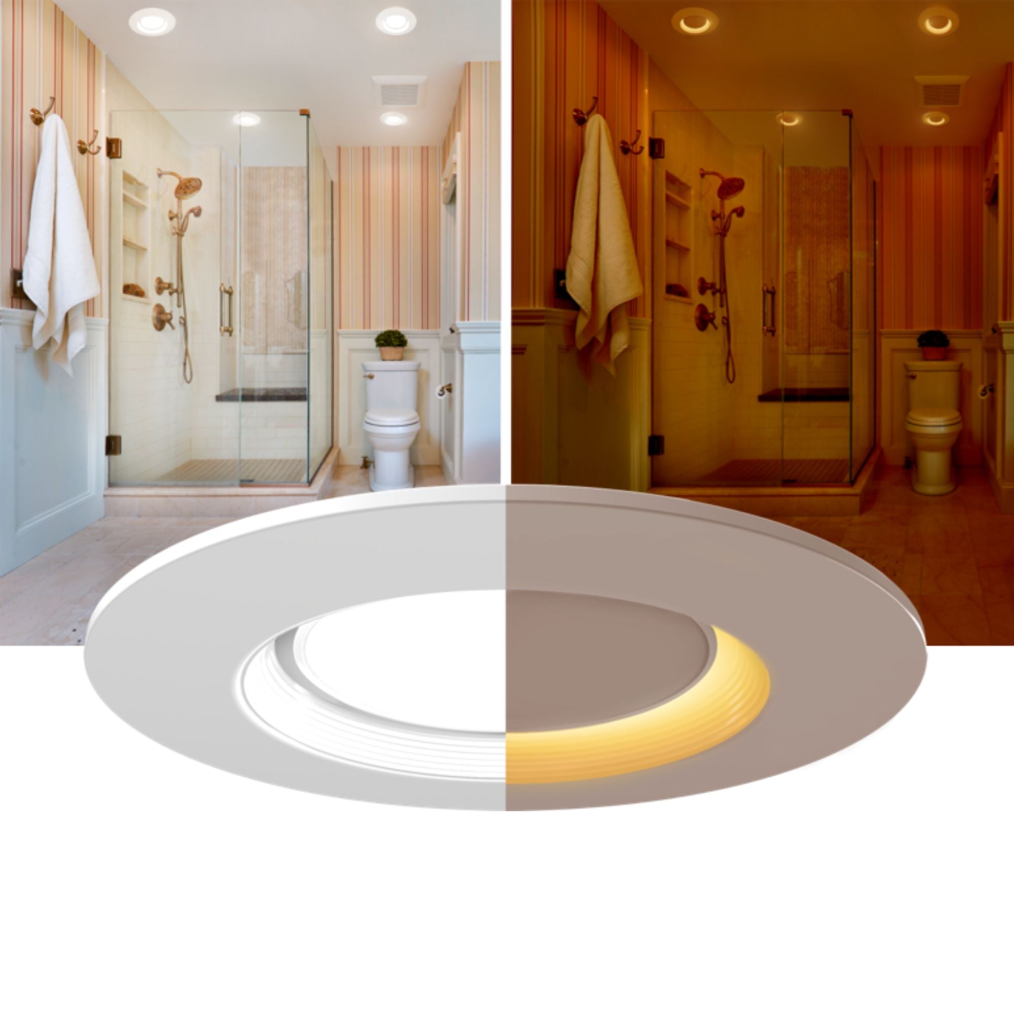 4" Retrofit Downlight with Nightlight, 700 Lm, 5-CCT, White Baffle Trim