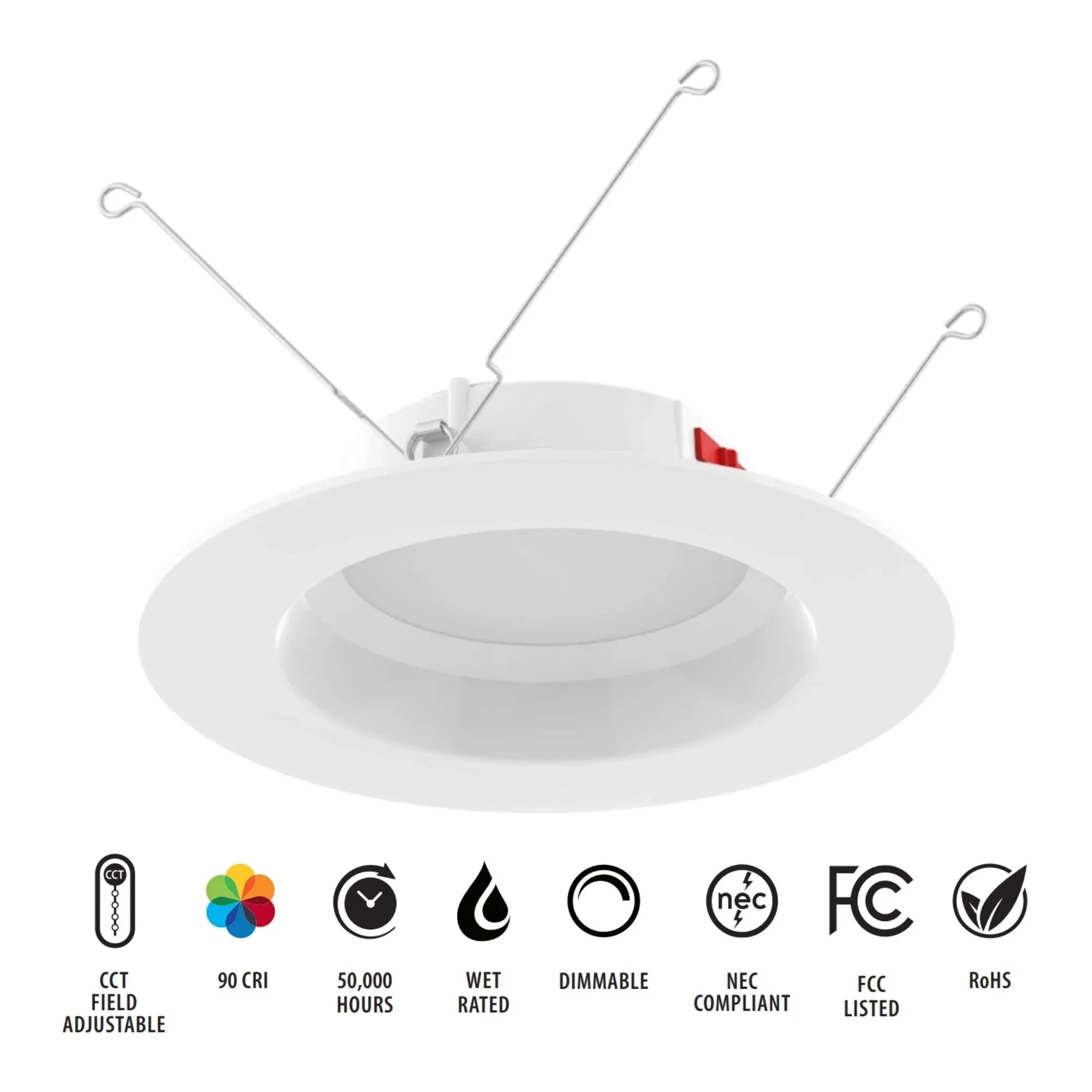 6" R34 Retrofit LED Can Light, 900 Lm, CCT-Adjustable, Round Smooth Trim - Bees Lighting