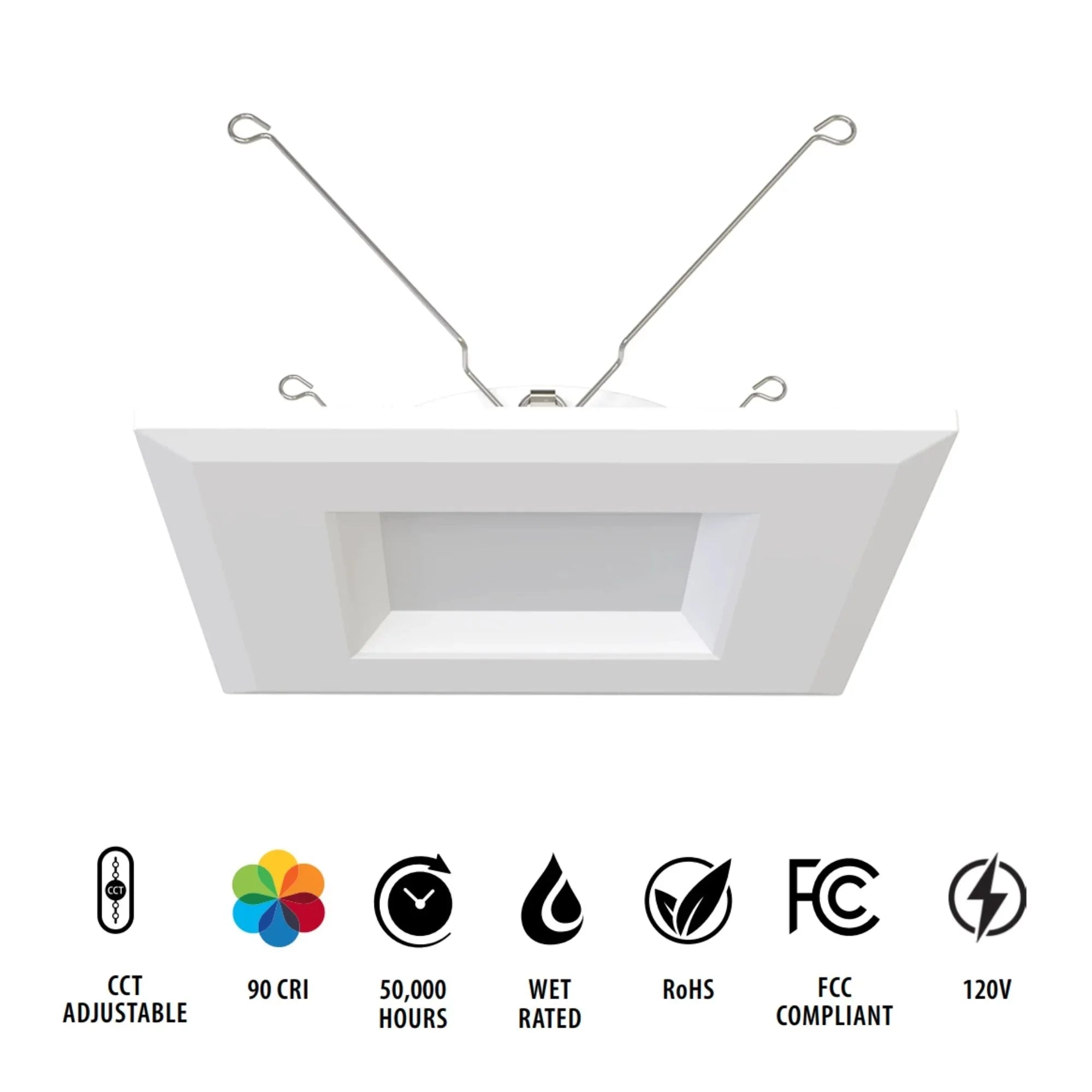 6" R34 Retrofit LED Can Light, 900 Lm, CCT-Adjustable, Square Smooth Trim - Bees Lighting