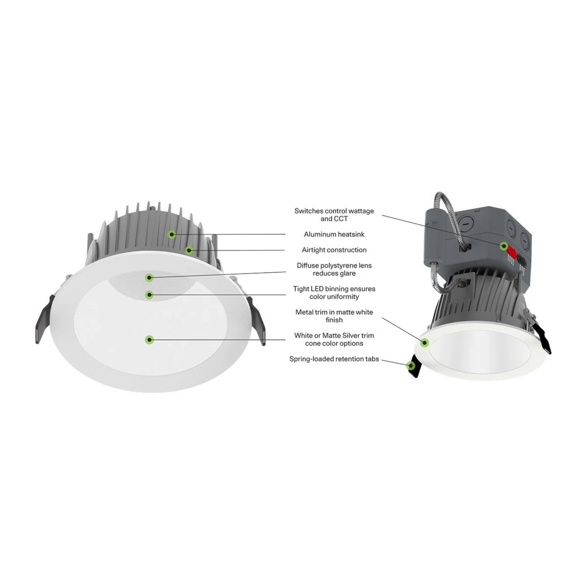 3" Deep Regress Commercial Downlight, 600 Lm, 4-CCT, Matte Silver Finish