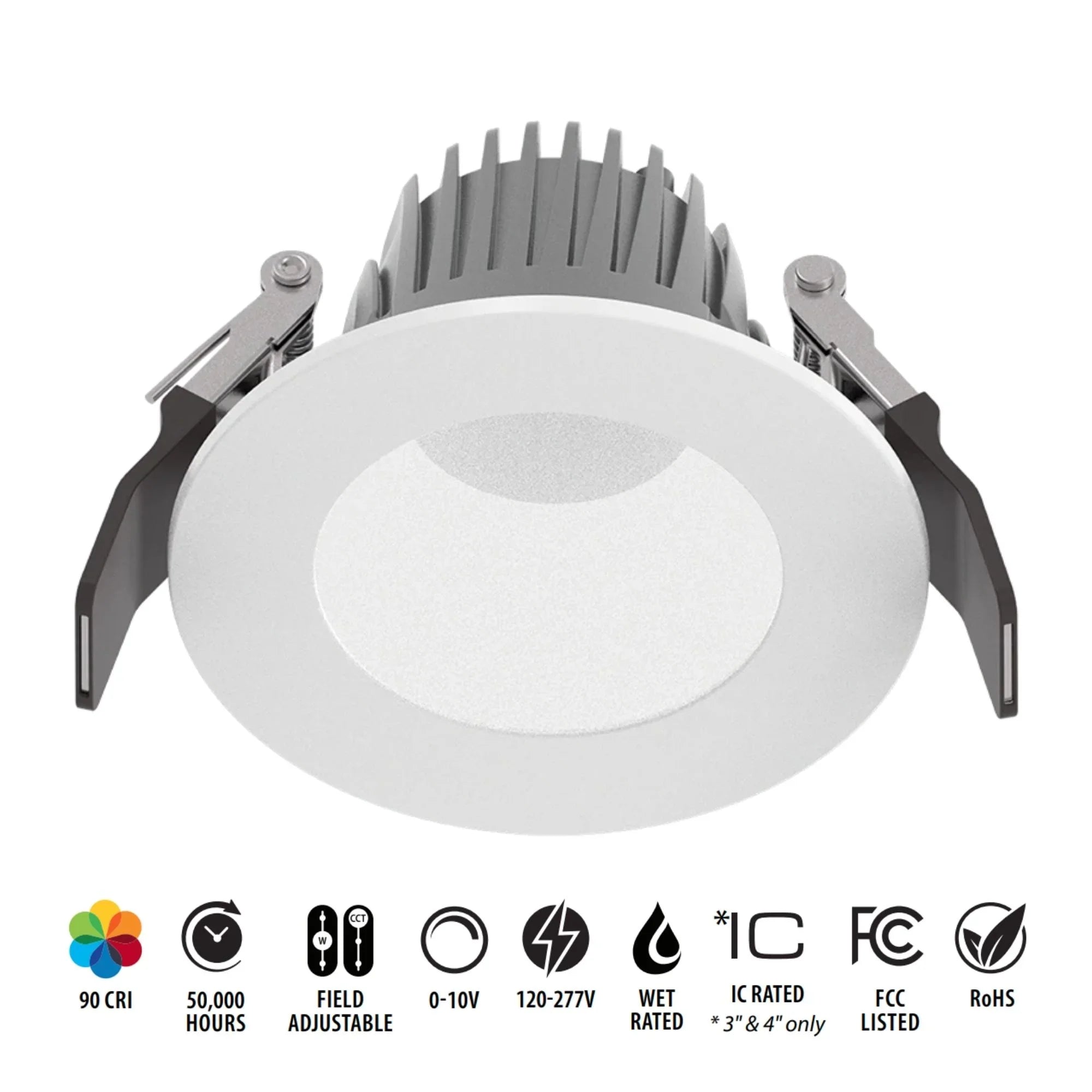 4" Deep Regress Commercial Downlight, 850 Lm, 4-CCT, White Finish - Bees Lighting