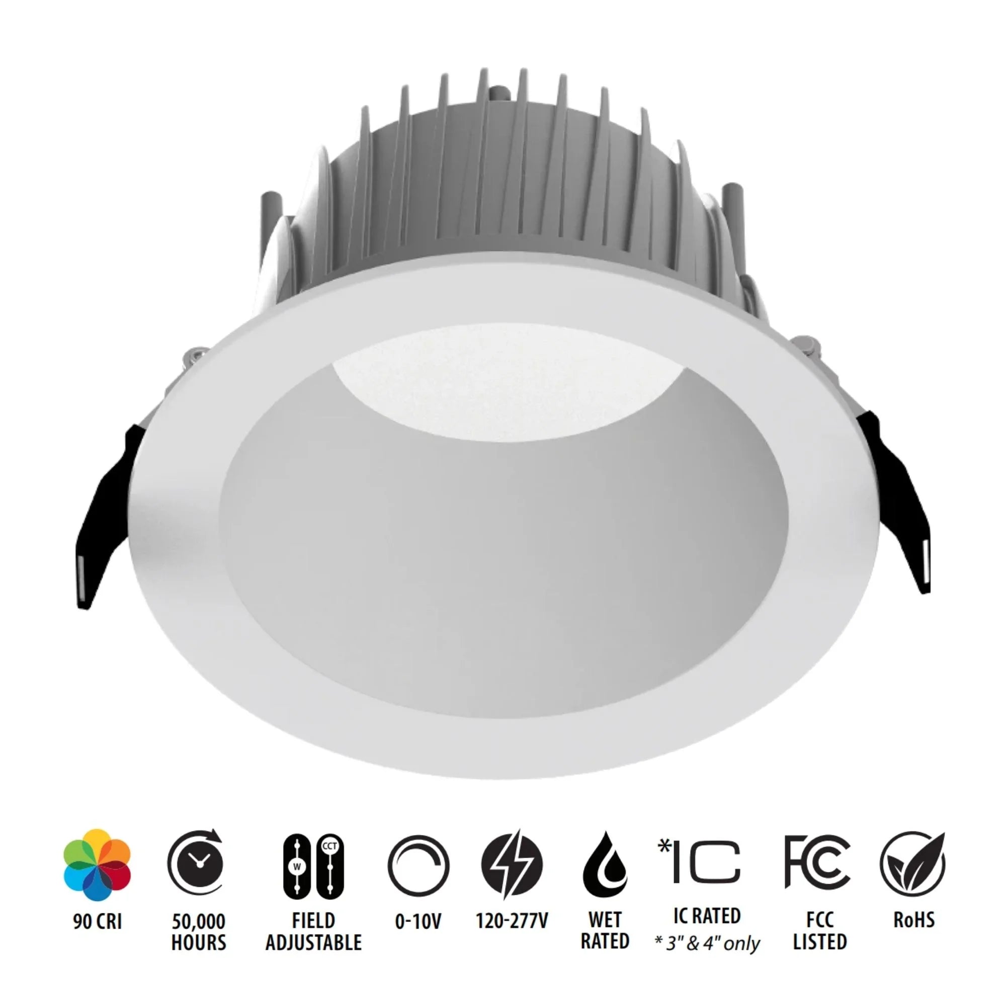 6" Deep Regress Commercial Downlight, 1600 Lm, 4-CCT, Matte Silver Finish - Bees Lighting