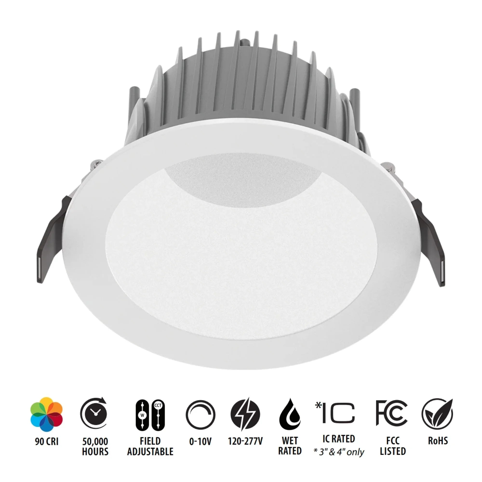 6" Deep Regress Commercial Downlight, 2000 Lm, 4-CCT, White Finish - Bees Lighting