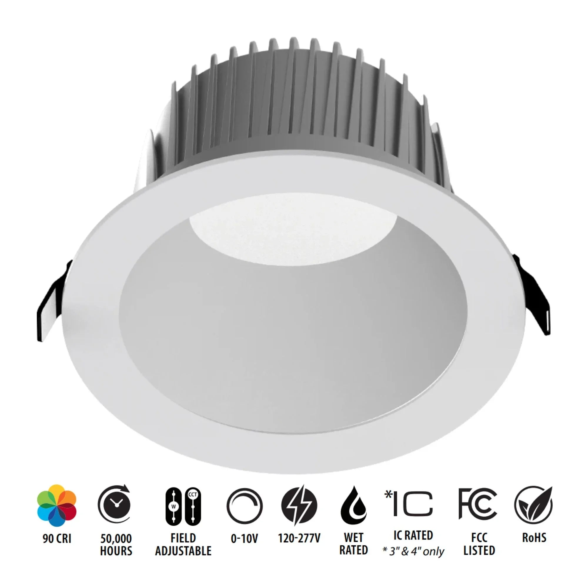 8" Deep Regress Commercial Downlight, 4000 Lm, 4-CCT, Matte Silver Finish - Bees Lighting