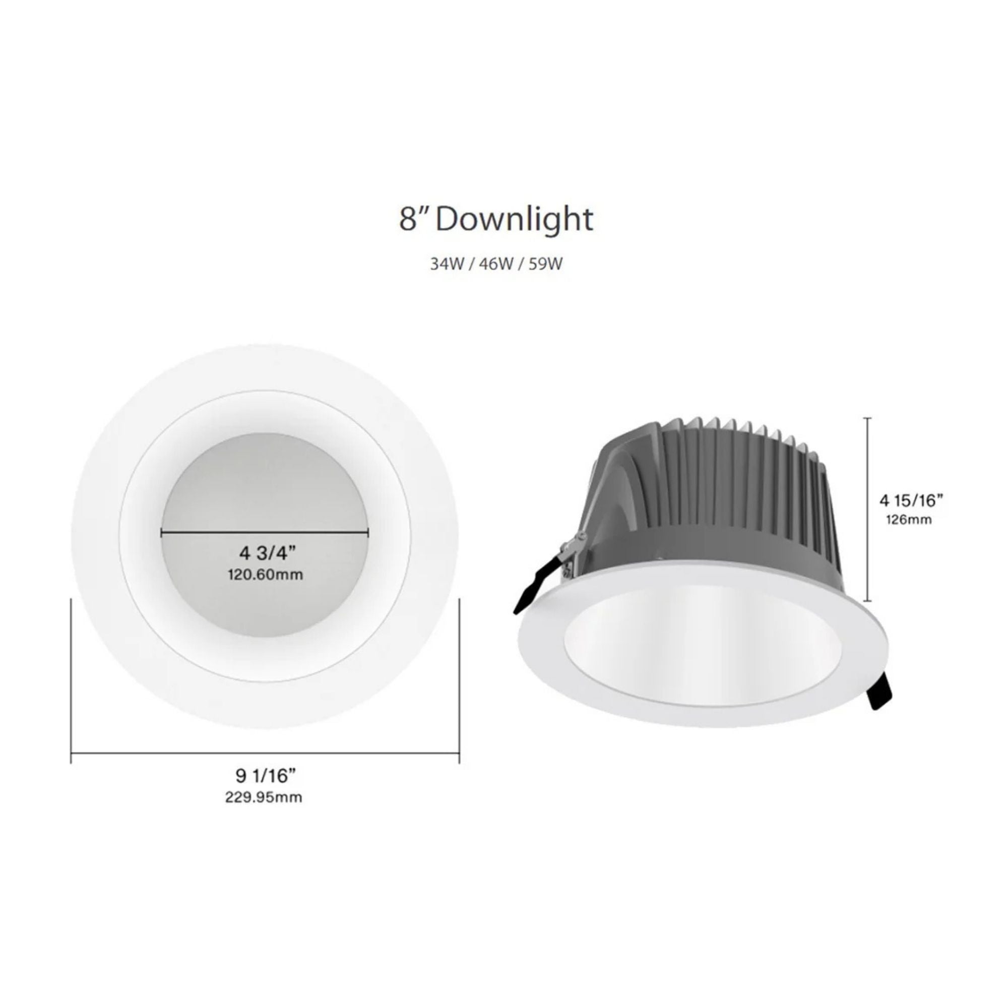 8" Deep Regress Commercial Downlight, 4000 Lm, 4-CCT, Matte Silver Finish