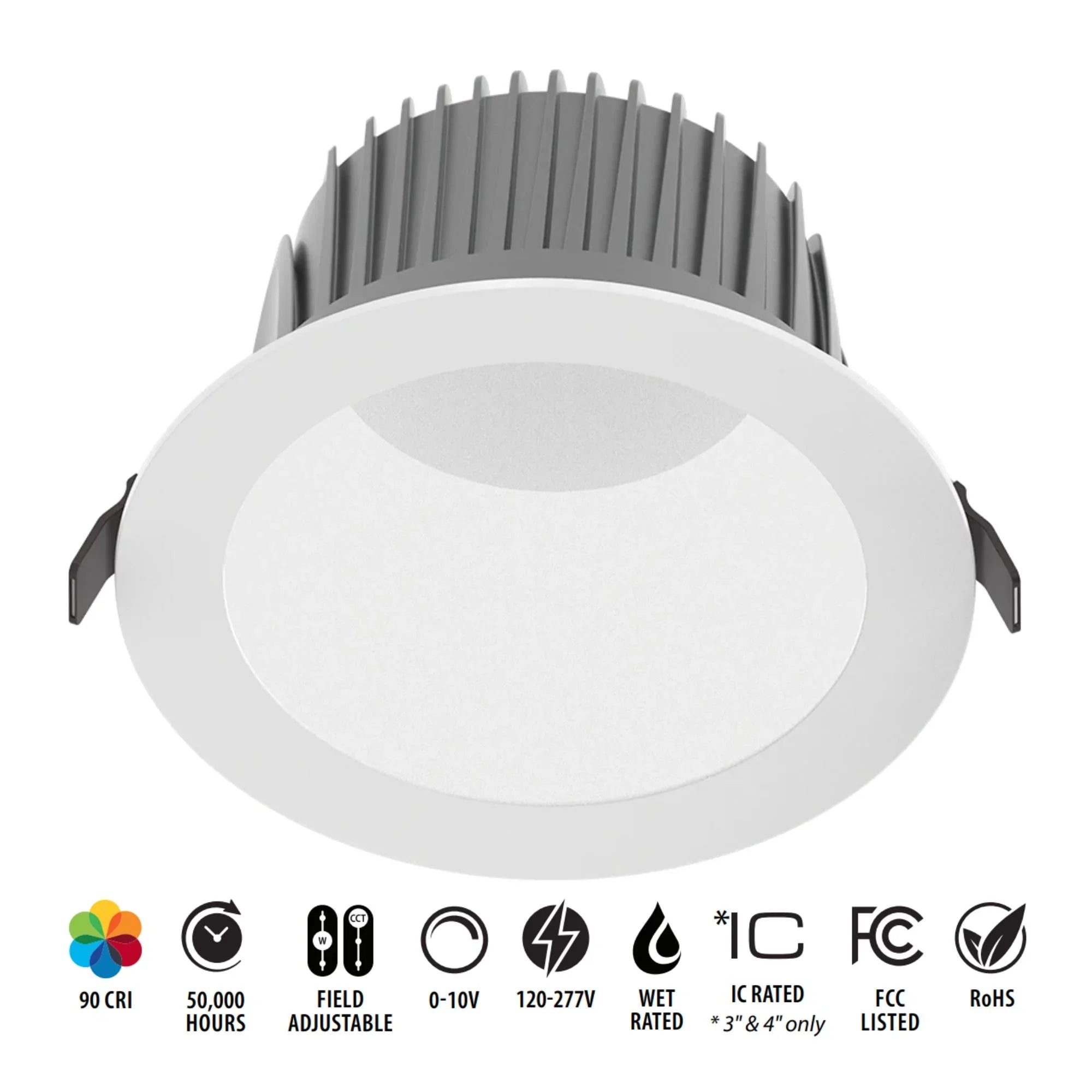 8" Deep Regress Commercial Downlight, 5000 Lm, 4-CCT, White Finish - Bees Lighting