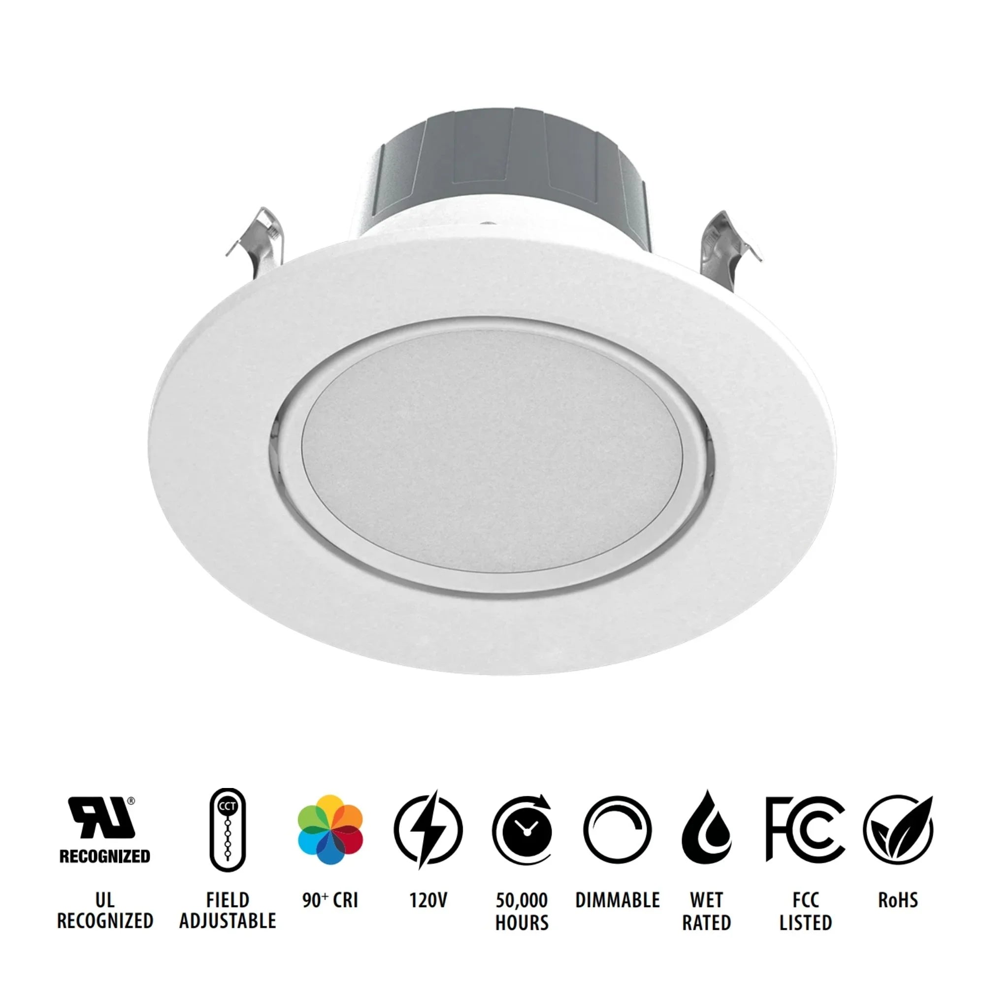 4" Gimbal Retrofit Recessed Light, 8W, 750 Lumens, 5-CCT, White Trim - Bees Lighting