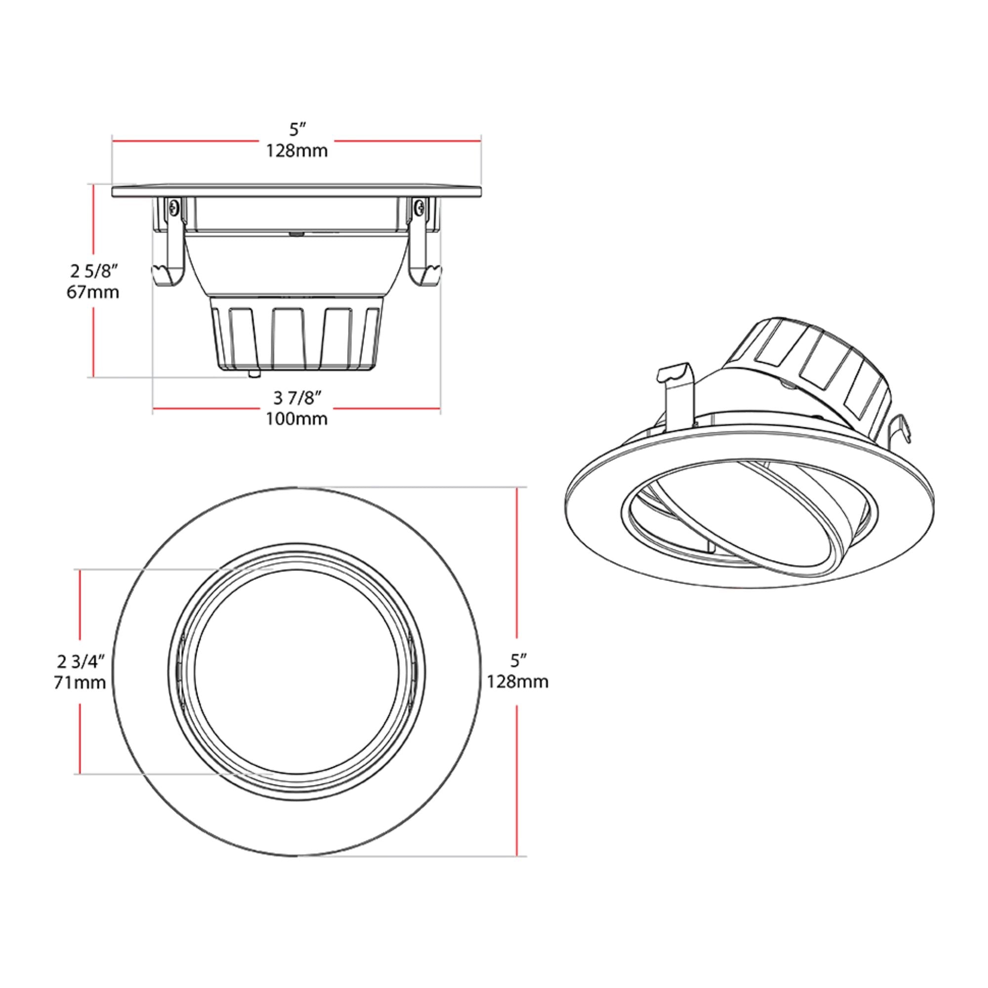 4" Gimbal Retrofit Recessed Light, 8W, 750 Lumens, 5-CCT, White Trim