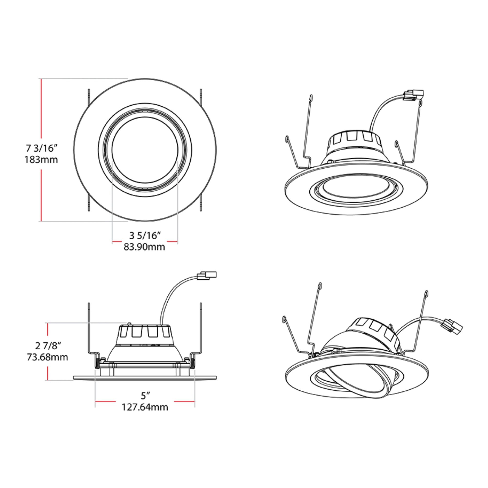 6" Gimbal Retrofit Recessed Light, 10W, 950 Lumens, 5-CCT, White Trim