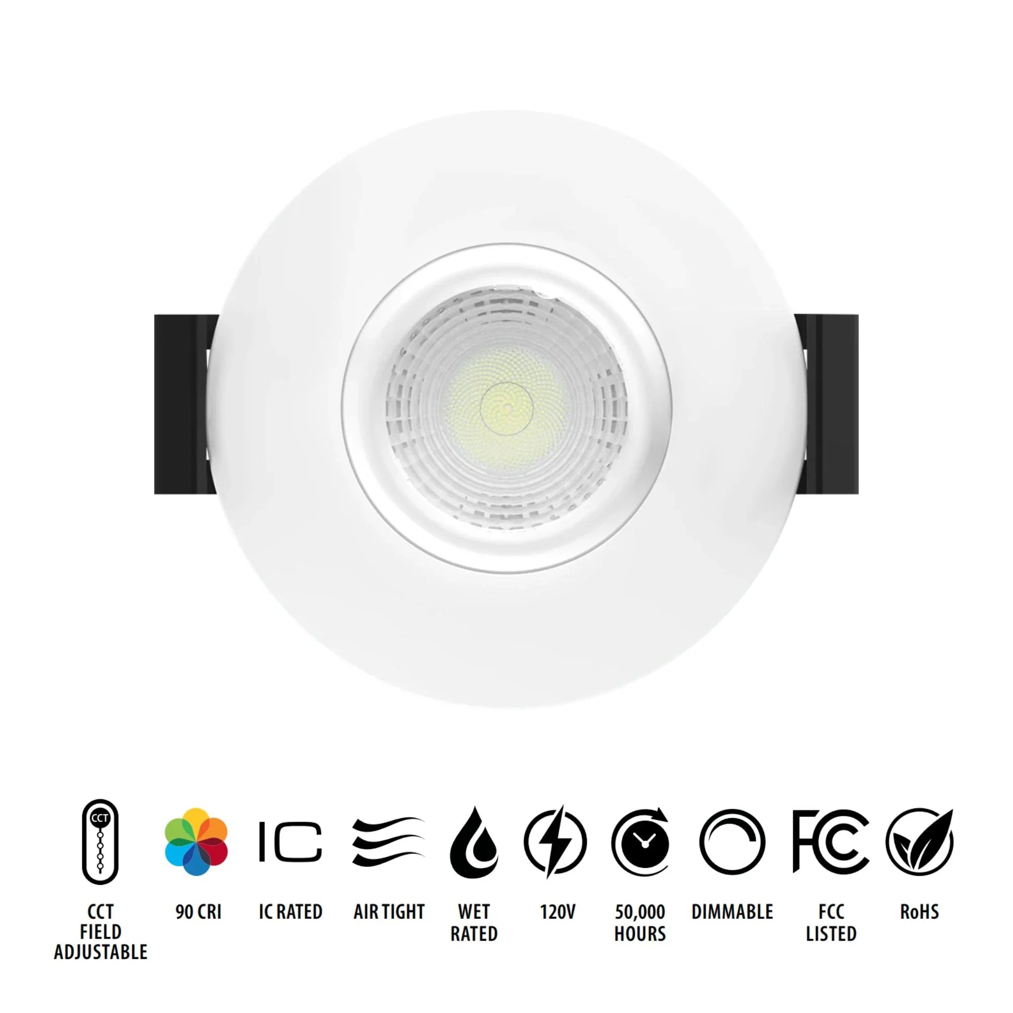 2" Canless Gimbal Downlight, 400 Lm, 5-CCT, 38° Spot, White Smooth Trim - Bees Lighting