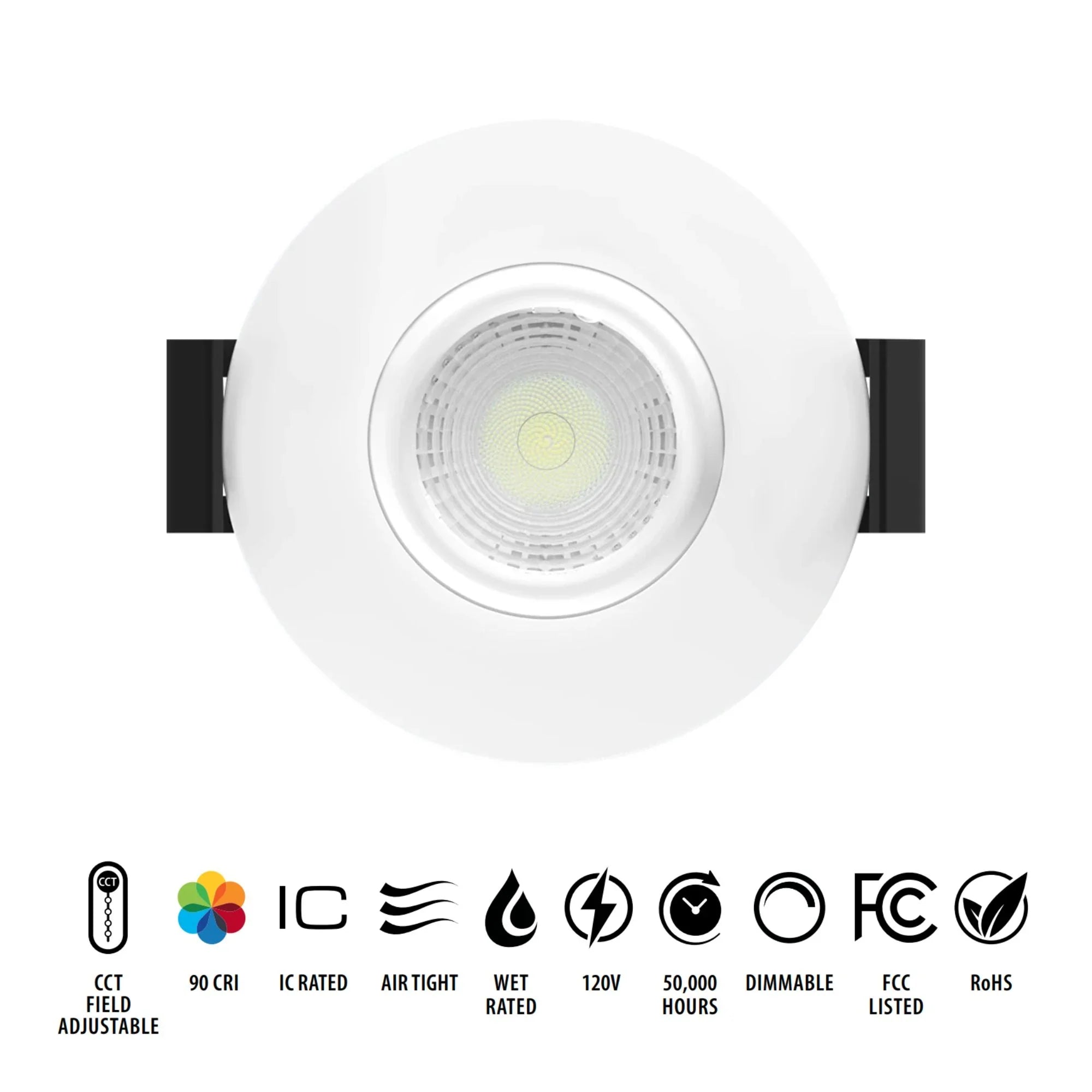 2" Canless Gimbal Downlight, 400 Lm, 5-CCT, 20° Spot, White Smooth Trim - Bees Lighting