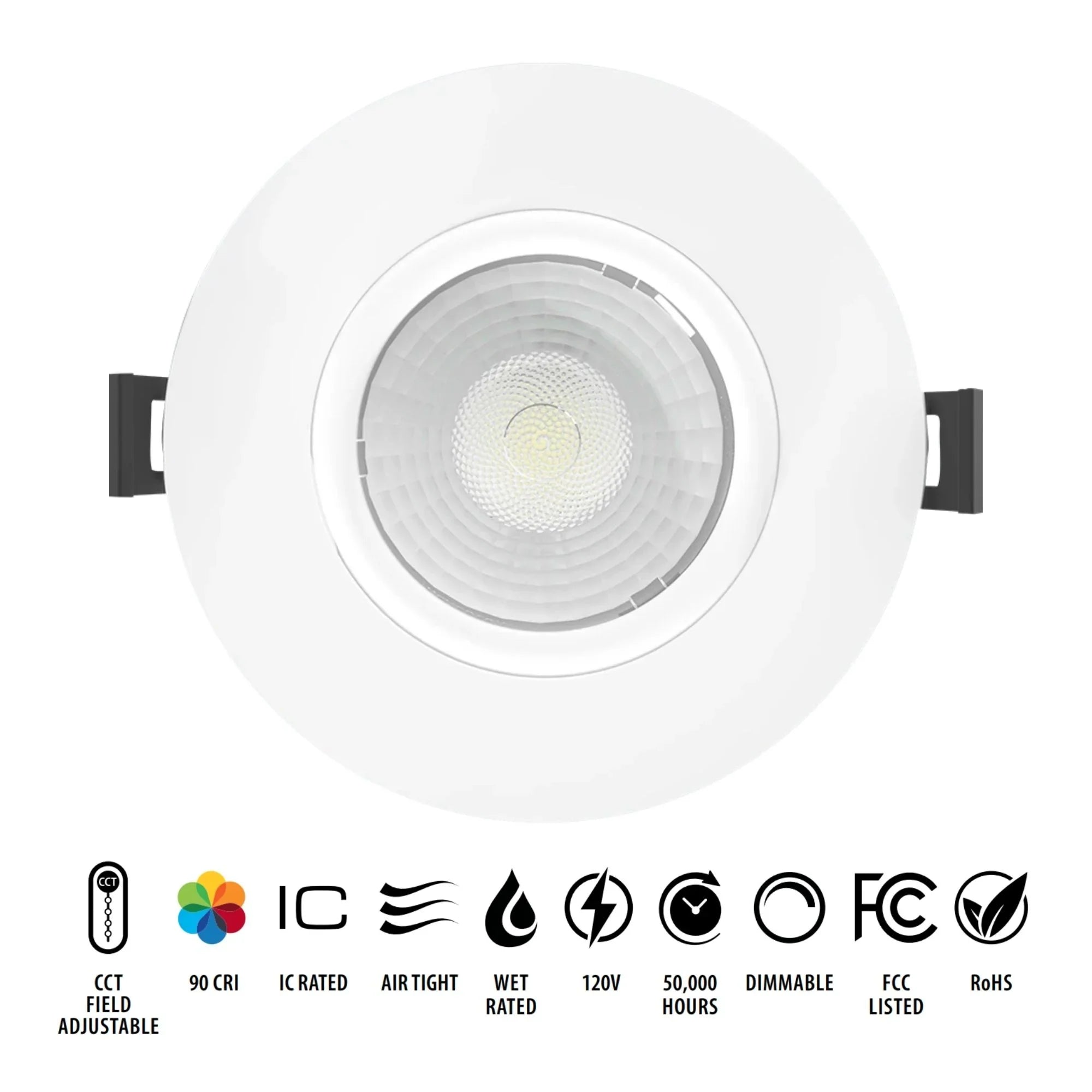 4" Canless Gimbal Downlight, 1050 Lm, 5-CCT, 38° Spot, White Smooth Trim - Bees Lighting