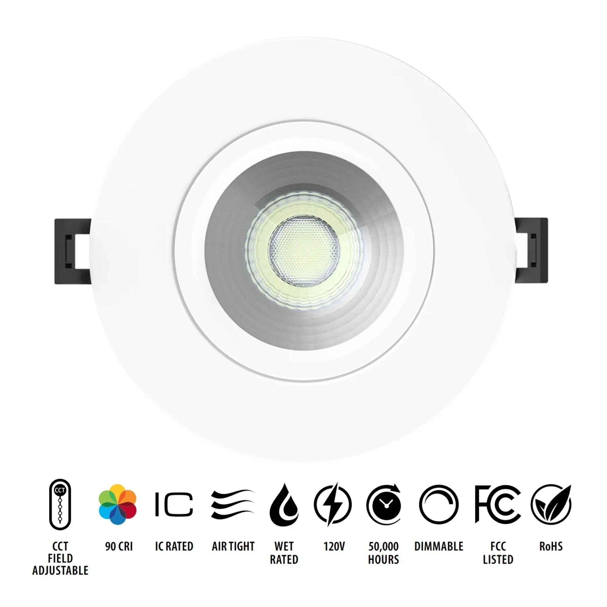 4" Canless Gimbal Downlight, 1050 Lm, 5-CCT, 38° Spot, White Floating Trim - Bees Lighting