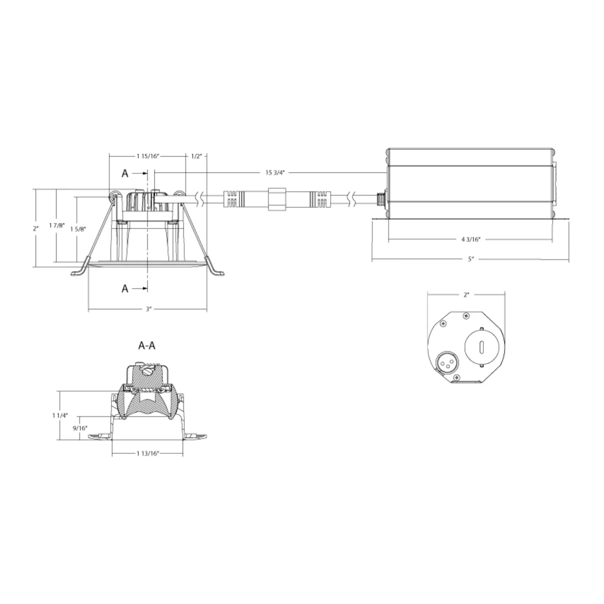 2" Canless Gimbal Downlight, 400 Lm, 5-CCT, 20° Spot, White Deep Regress Trim - Bees Lighting