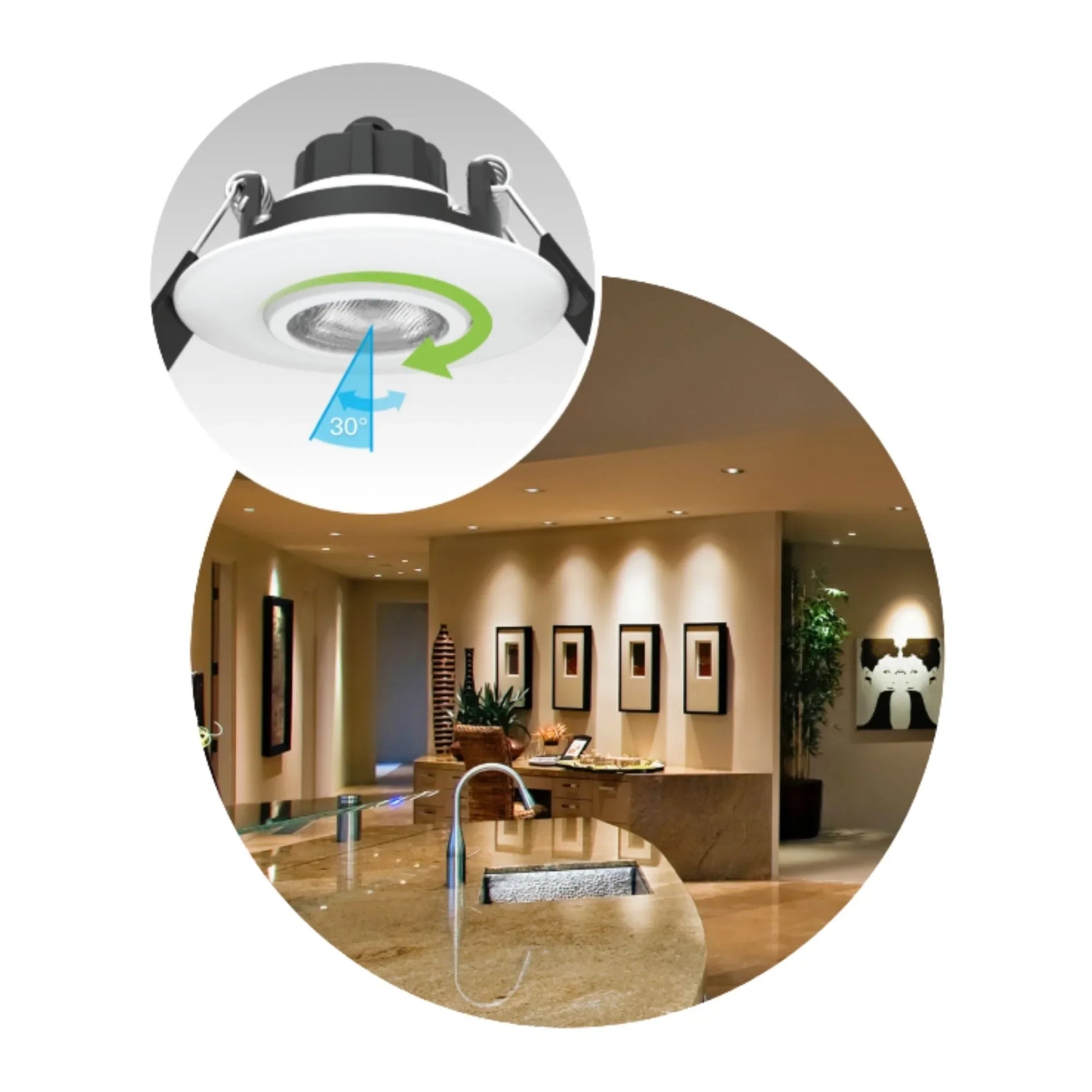 2" Canless Gimbal Downlight, 400 Lm, 5-CCT, 20° Spot, White Deep Regress Trim - Bees Lighting