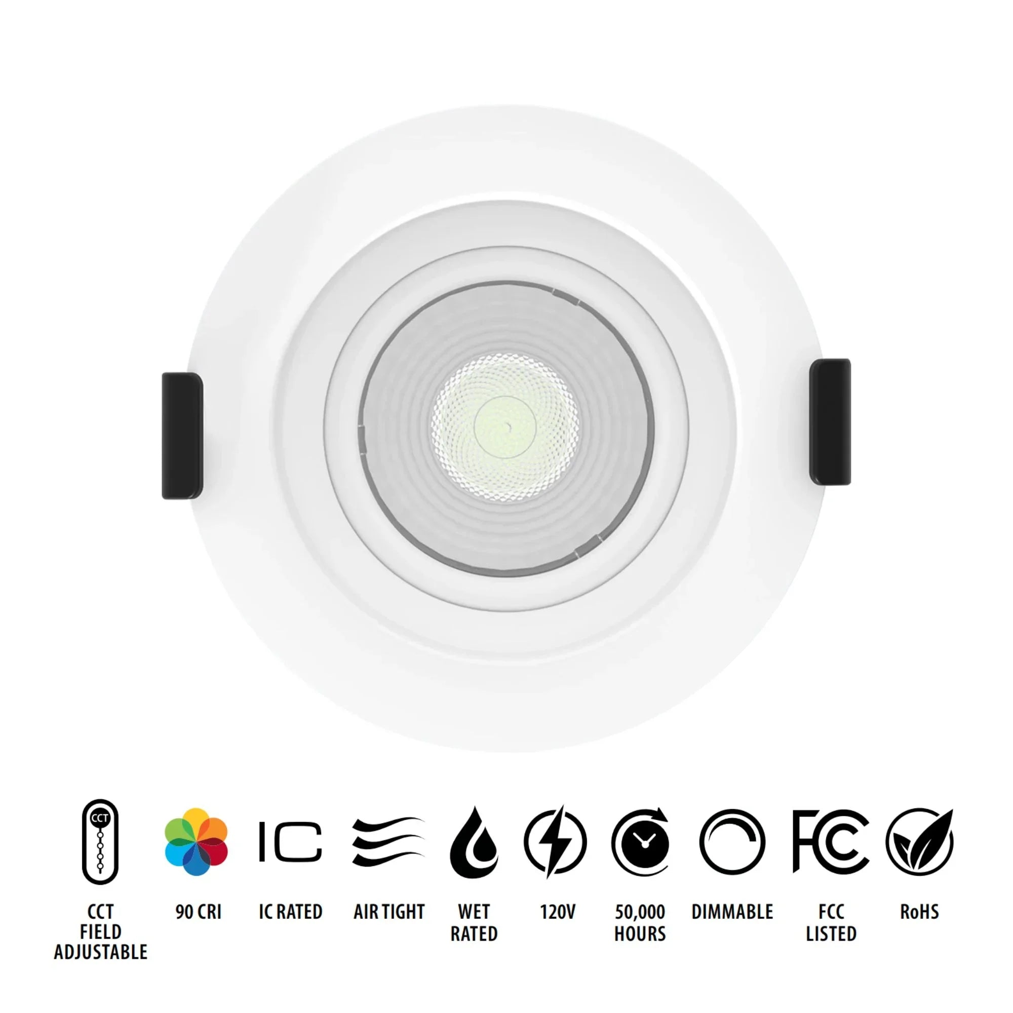 3" Canless Gimbal Downlight, 600 Lm, 5-CCT, 38° Spot, White Deep Regress Trim - Bees Lighting