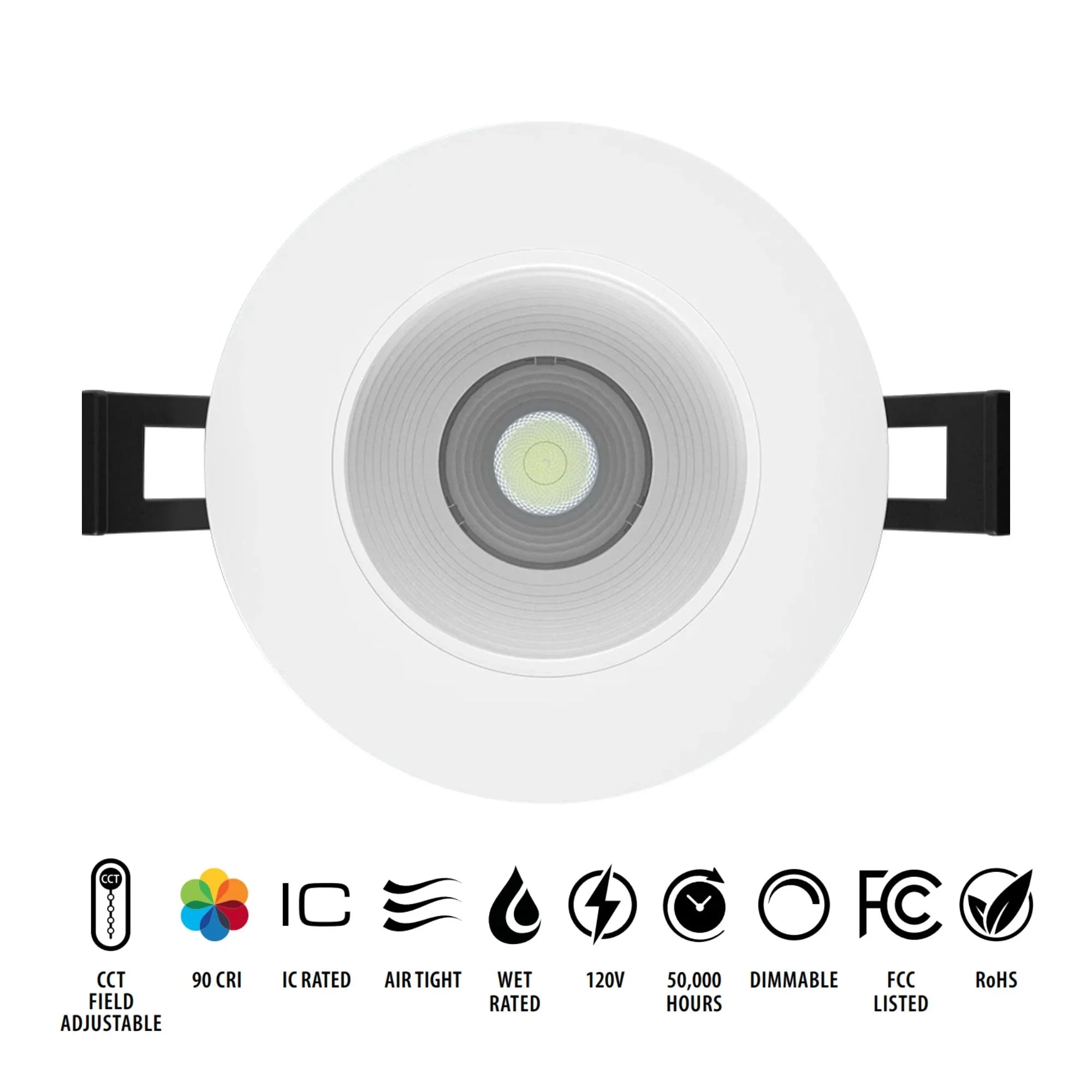 3" Canless LED Recessed Light, 650 Lumens, 5-CCT, Round Baffle Trim - Bees Lighting