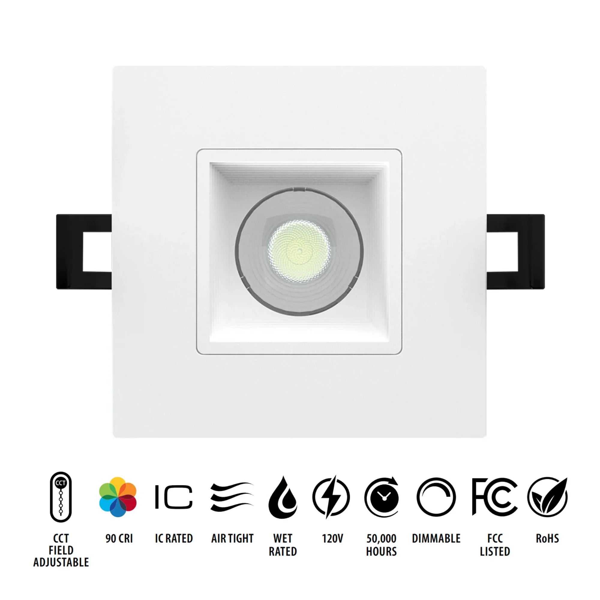 3" Canless LED Recessed Light, 650 Lumens, 5-CCT, Square Baffle Trim - Bees Lighting