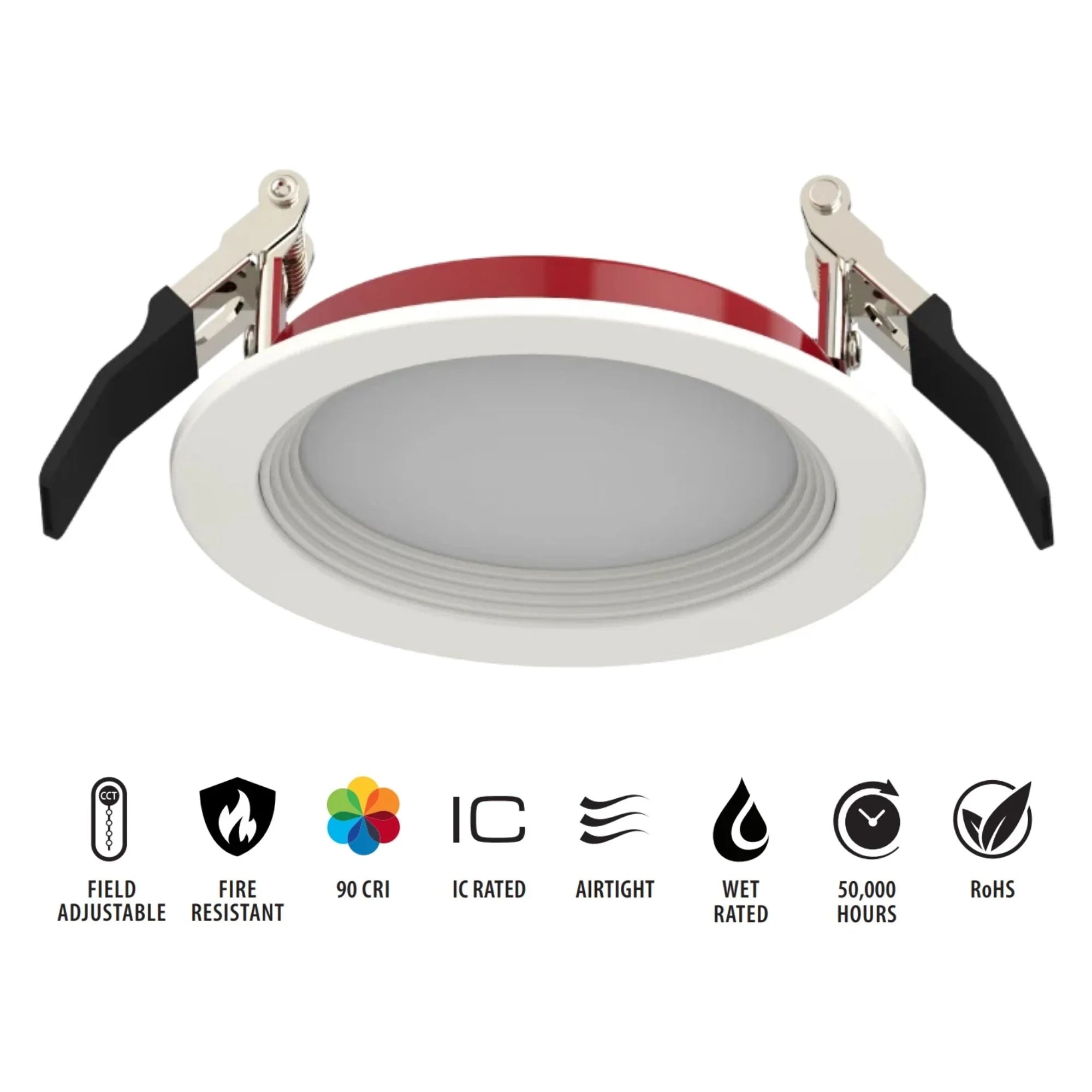 4" Fire Rated Wafer LED Recessed Light, 1000 Lm, 5-CCT, Baffle Trim - Bees Lighting