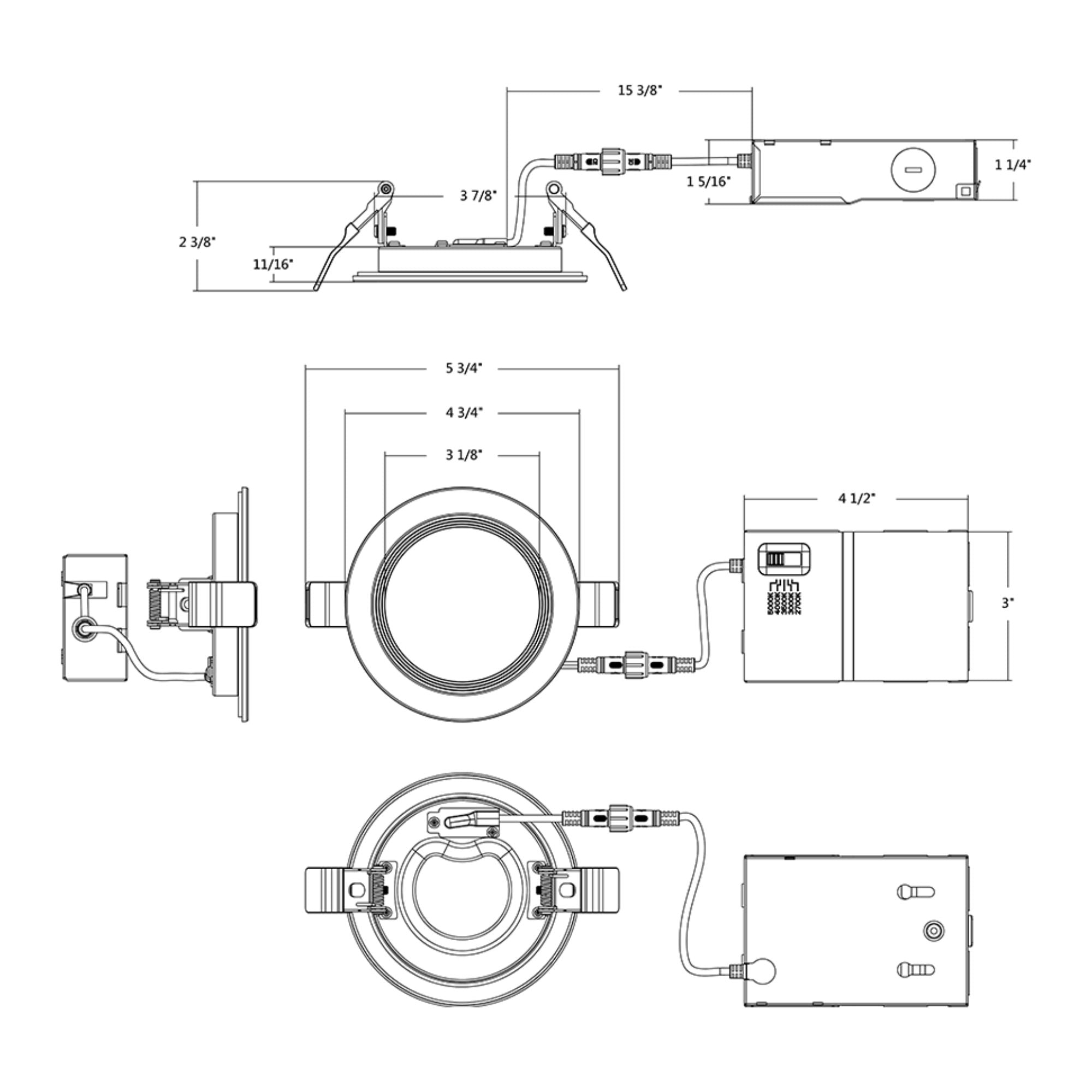 4" Fire Rated Wafer LED Recessed Light, 1000 Lm, 5-CCT, Baffle Trim