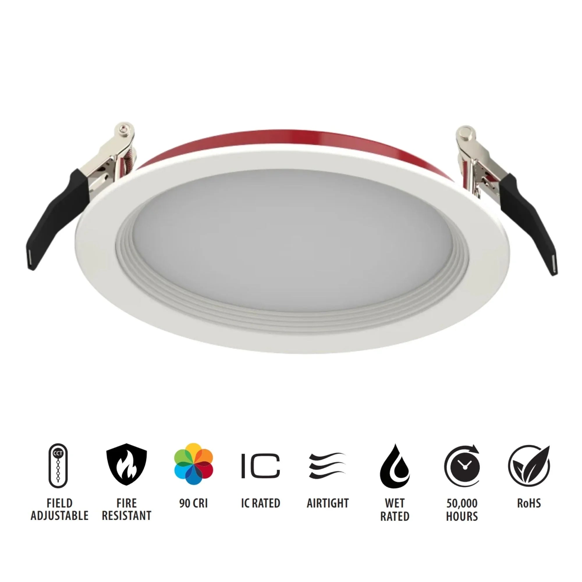 6" Fire Rated Wafer LED Recessed Light, 1400 Lm, 5-CCT, Baffle Trim - Bees Lighting