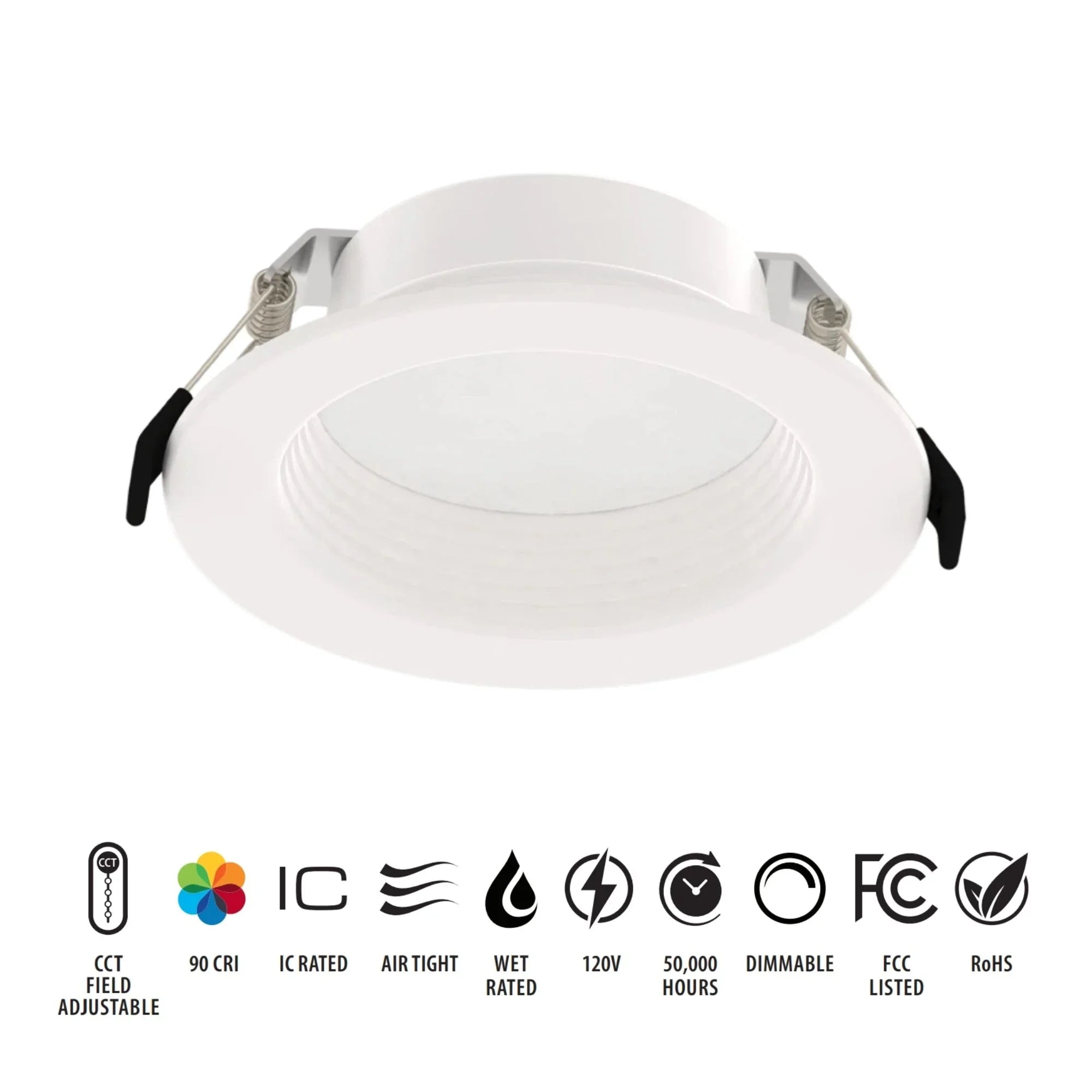 4" Wafer Recessed LED Downlight, 1200 Lm, 5-CCT, Deep Regress Baffle Trim - Bees Lighting