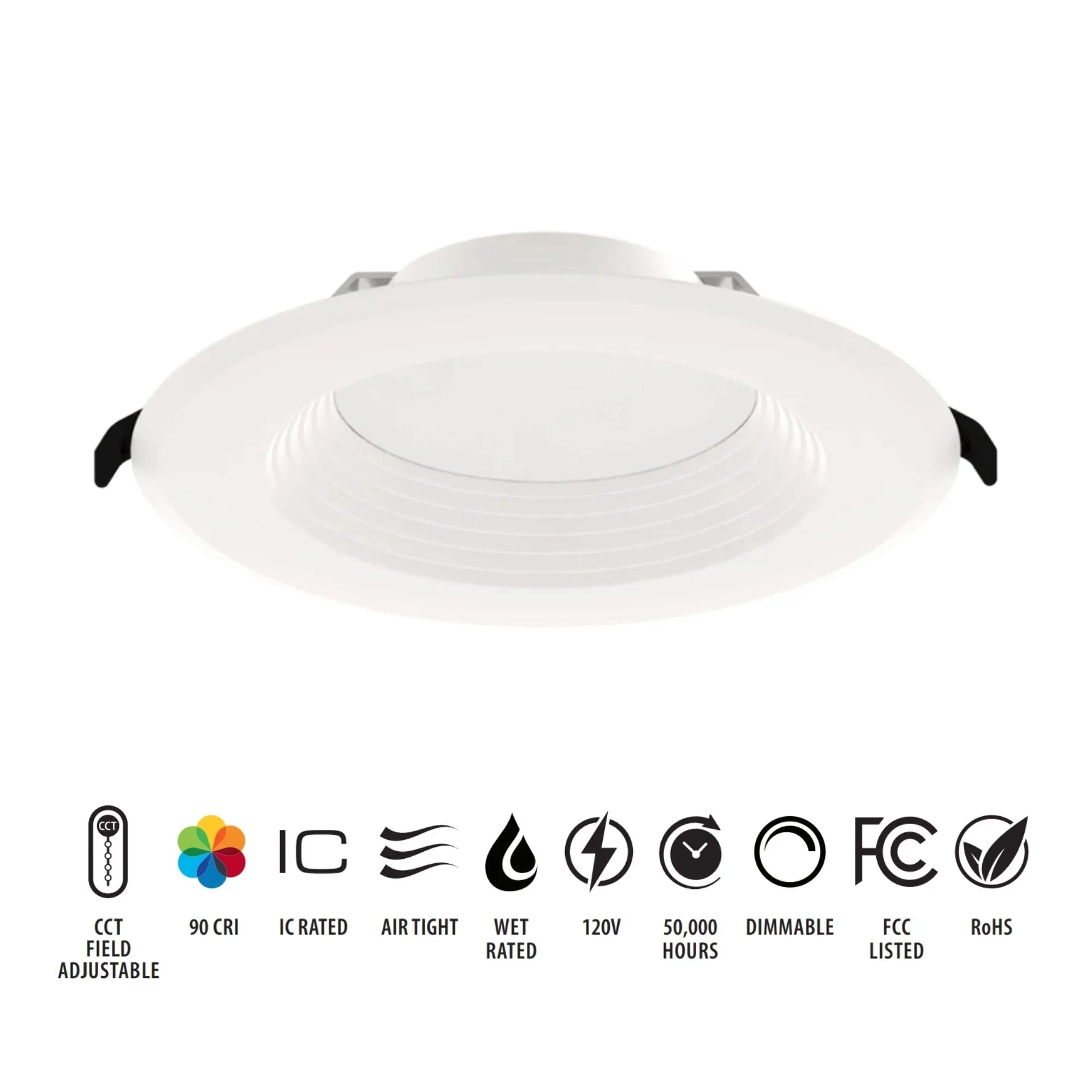 6" Wafer Recessed LED Downlight, 1500 Lm, 5-CCT, Deep Regress Baffle Trim - Bees Lighting
