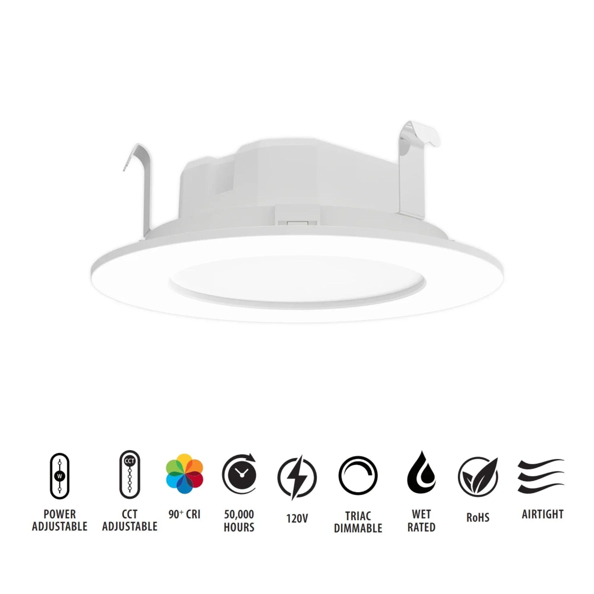 4'' Wafer Retrofit LED Can Light, 835 Lm, 5-CCT, White Smooth Trim - Bees Lighting