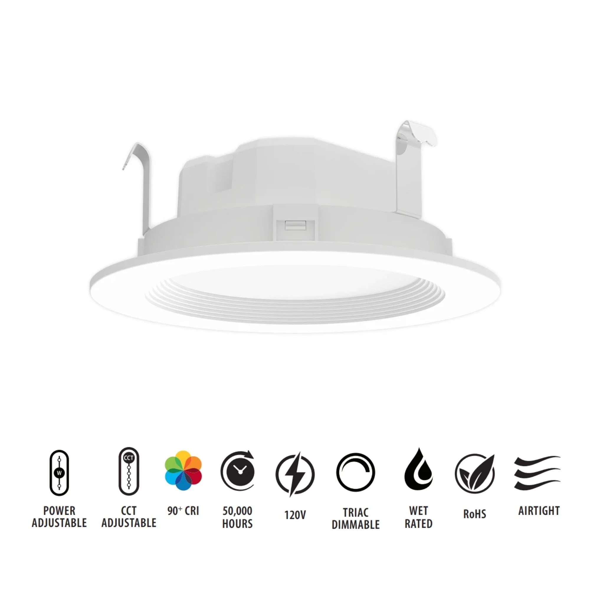 4'' Wafer Retrofit LED Can Light, 835 Lm, 5-CCT, White Baffle Trim - Bees Lighting