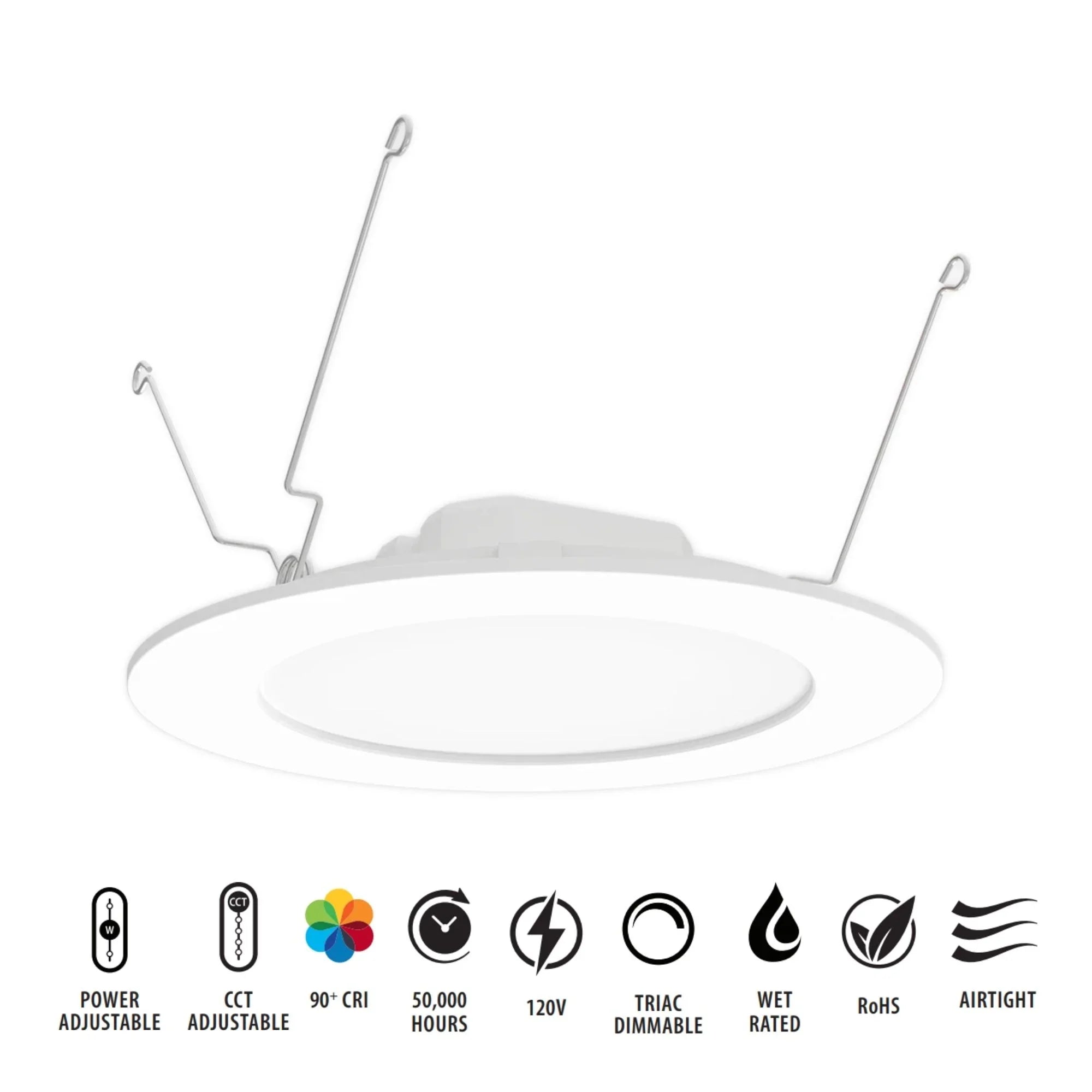 5/6'' Wafer Retrofit LED Can Light, 1300 Lm, 5-CCT, White Smooth Trim - Bees Lighting