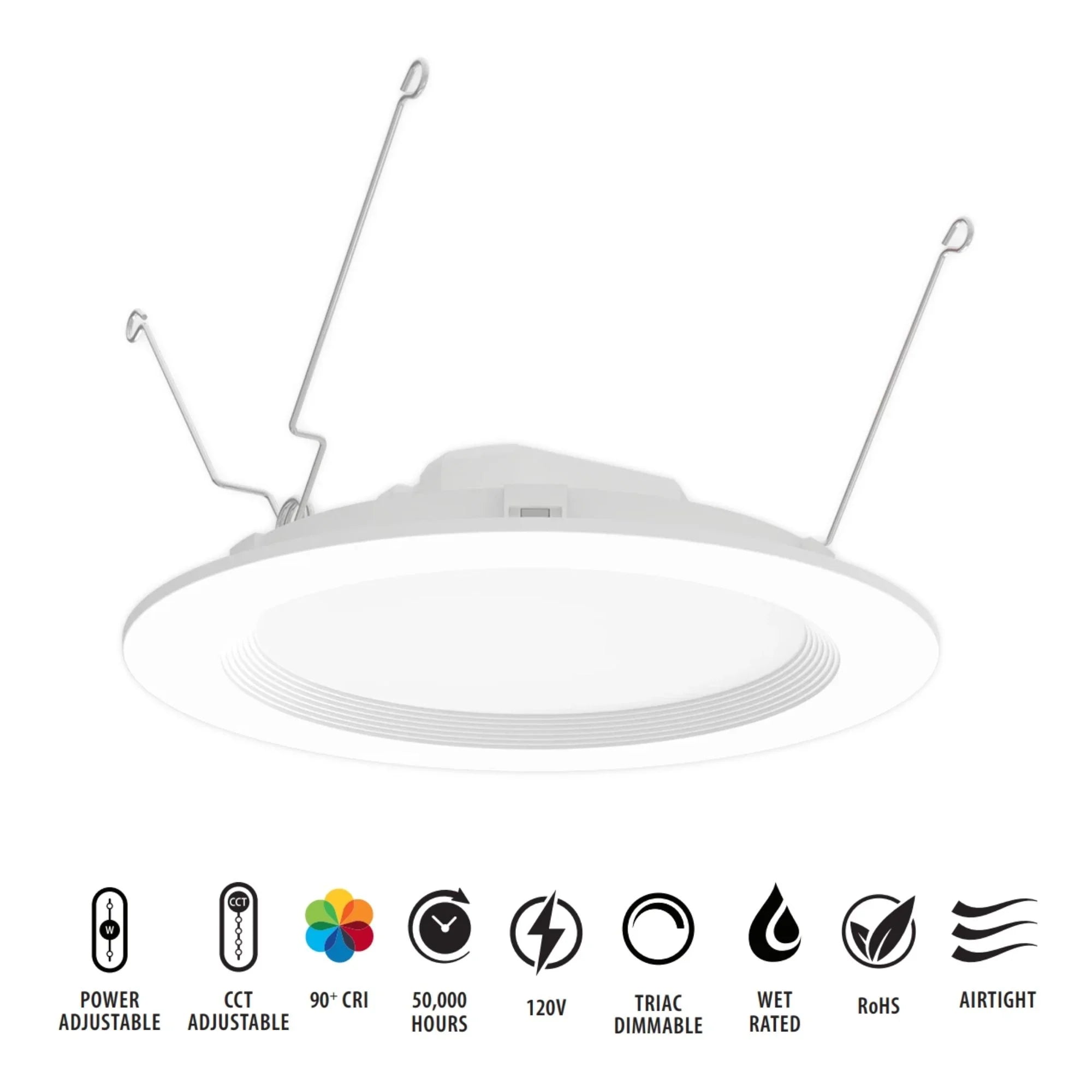 5/6'' Wafer Retrofit LED Can Light, 1300 Lm, 5-CCT, White Baffle Trim - Bees Lighting